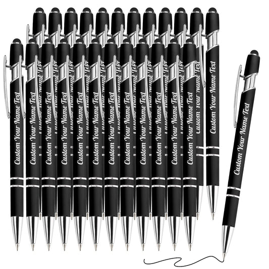 24PCS Personalized Pens Bulk with Name Free Engraving,Custom Ballpoint Pens with Stylus,Engraved