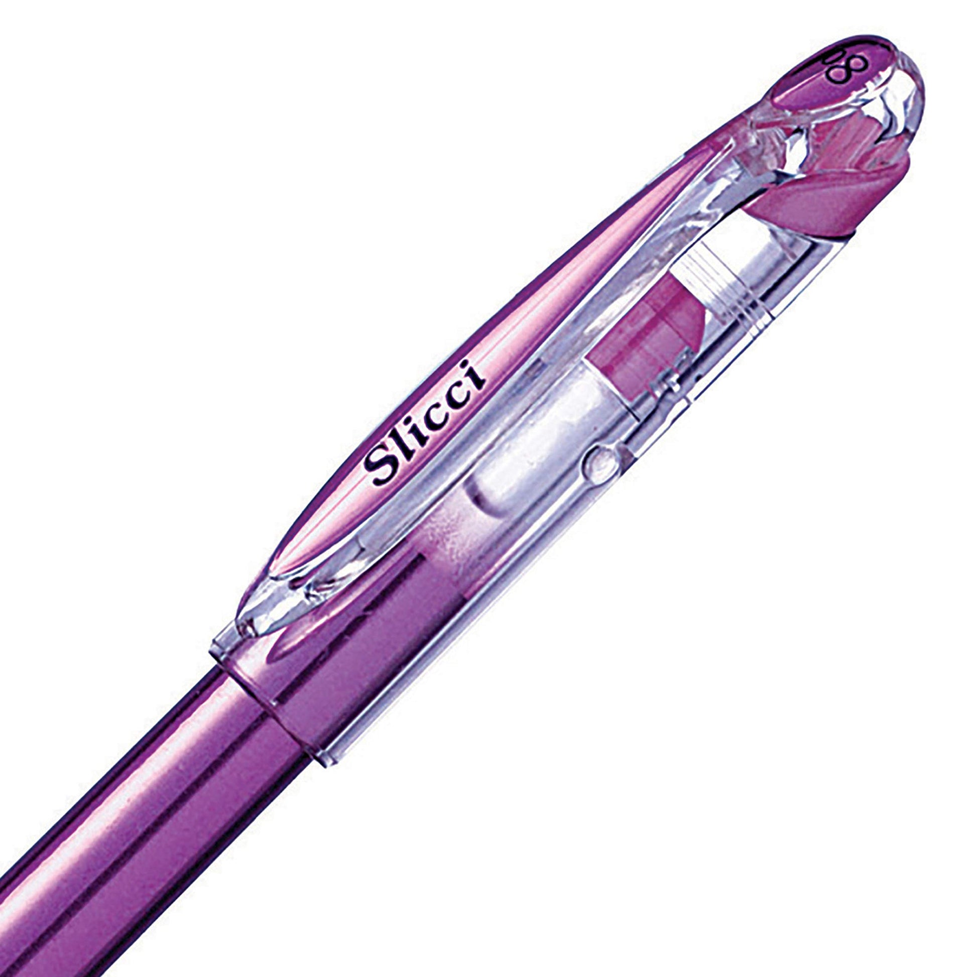 Pentel Arts Slicci Metallic 0.8 mm Needle Tip Gel Pen, Metallic Violet Ink, Box of 12 (BG208-MV)