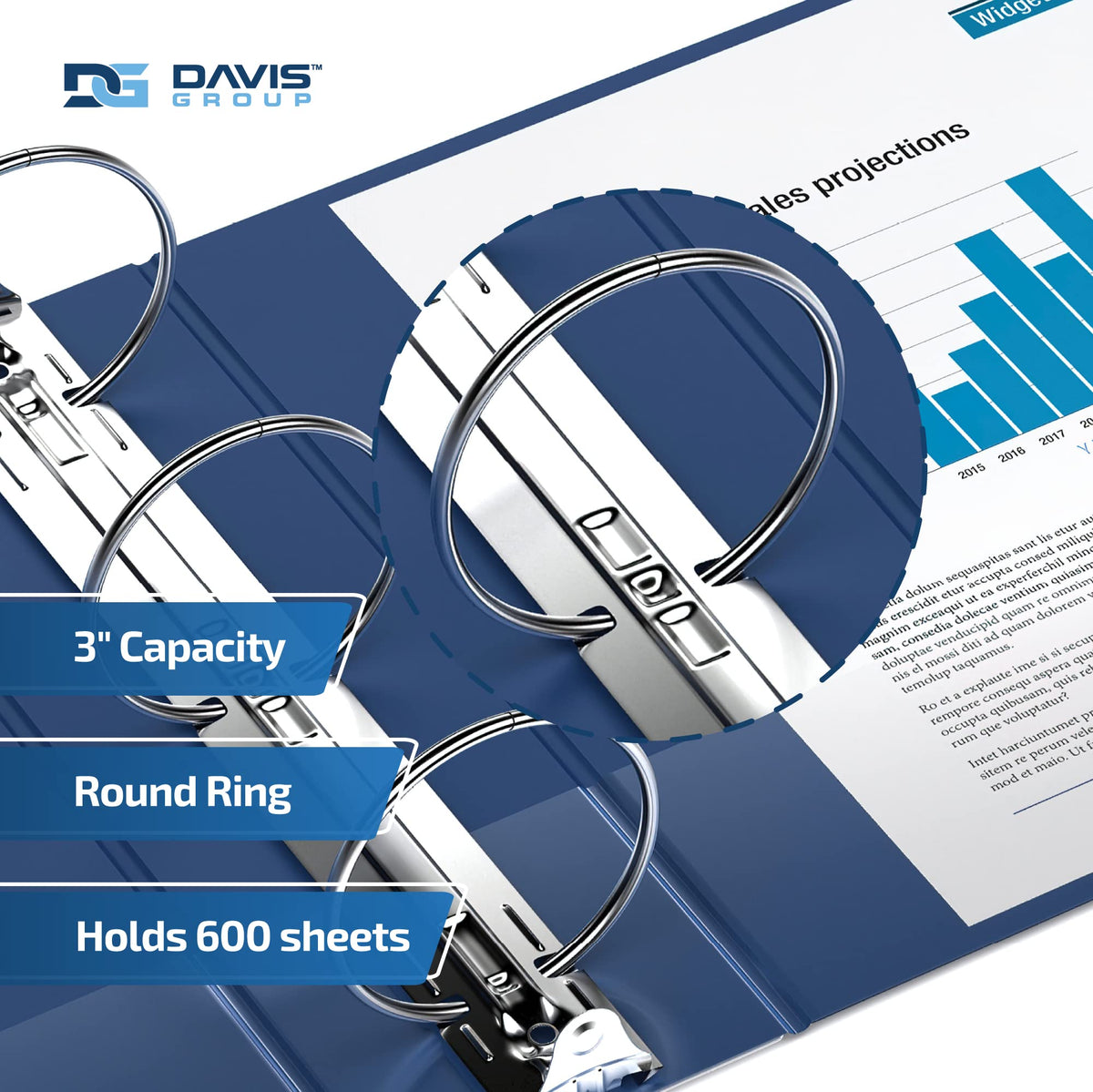 Easyview 3-Ring Binder, Clear-View Cover, 3" Round Rings, Royal Blue, 6 Pk