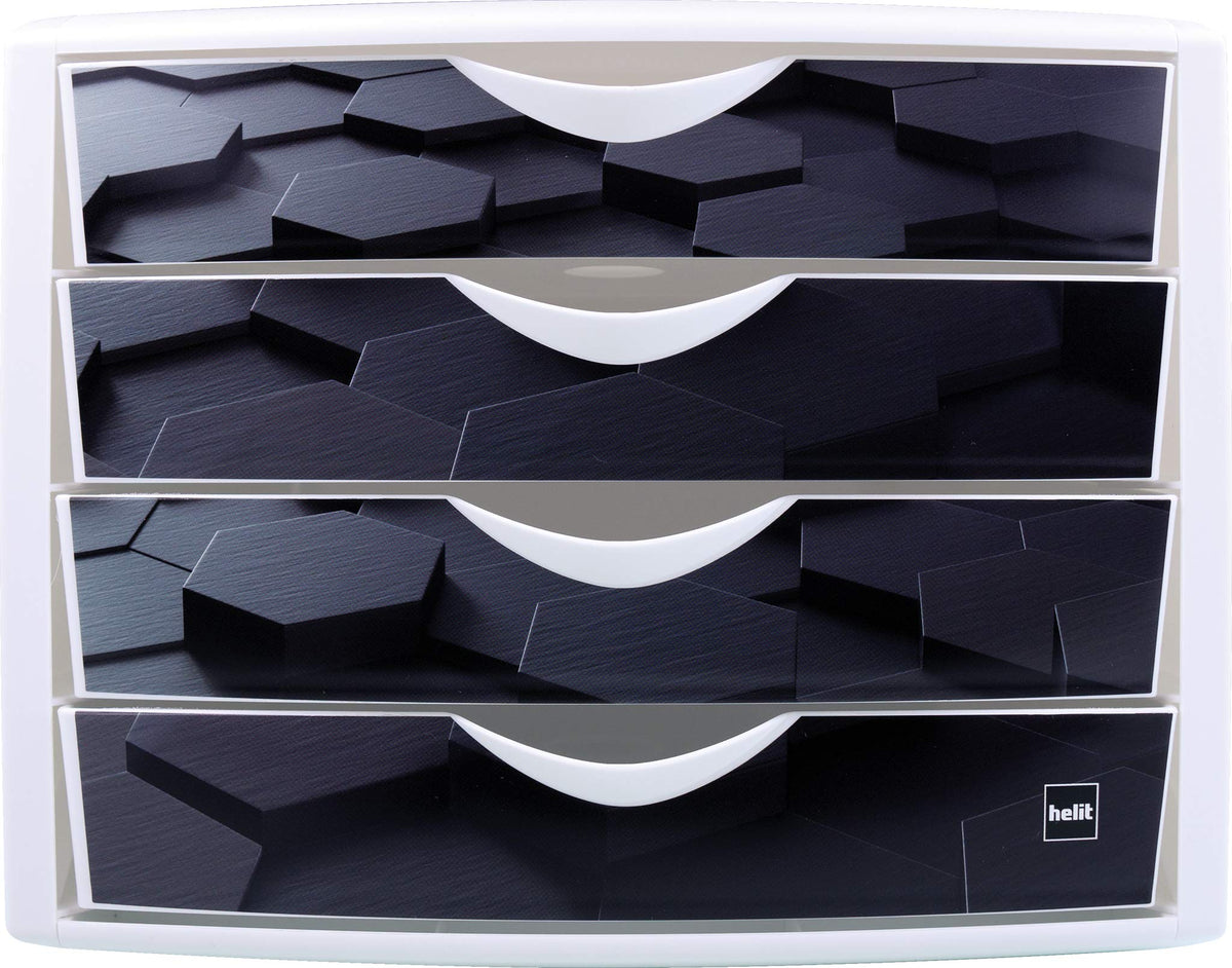 Helit H6129695 - The Chameleon Drawer Box 4 Drawers for DIN A4 Format Dark Hexagon, Pack of 1