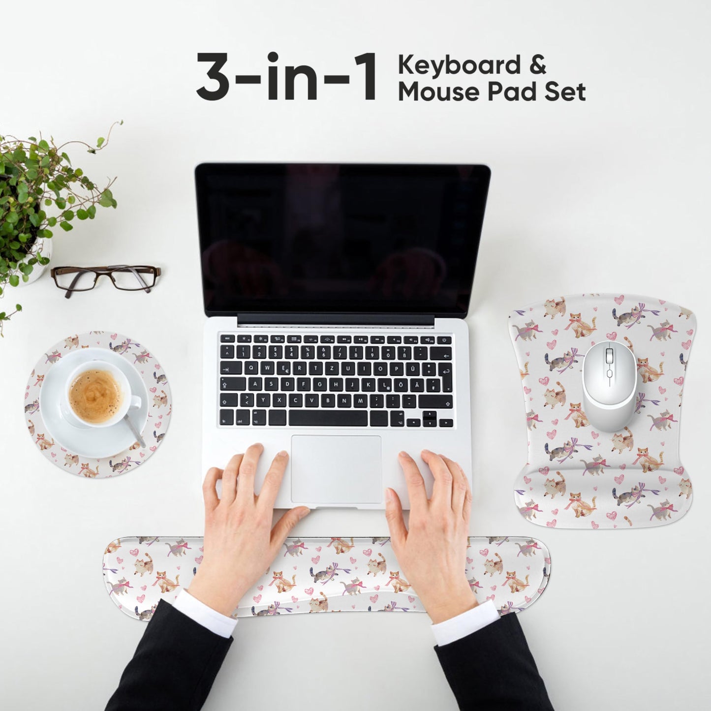 AUPET Mouse Pad Keyboard Wrist Rest Set,Ergonomic Memory Foam Mouse Pads Wrist Support Set,Non-Slip