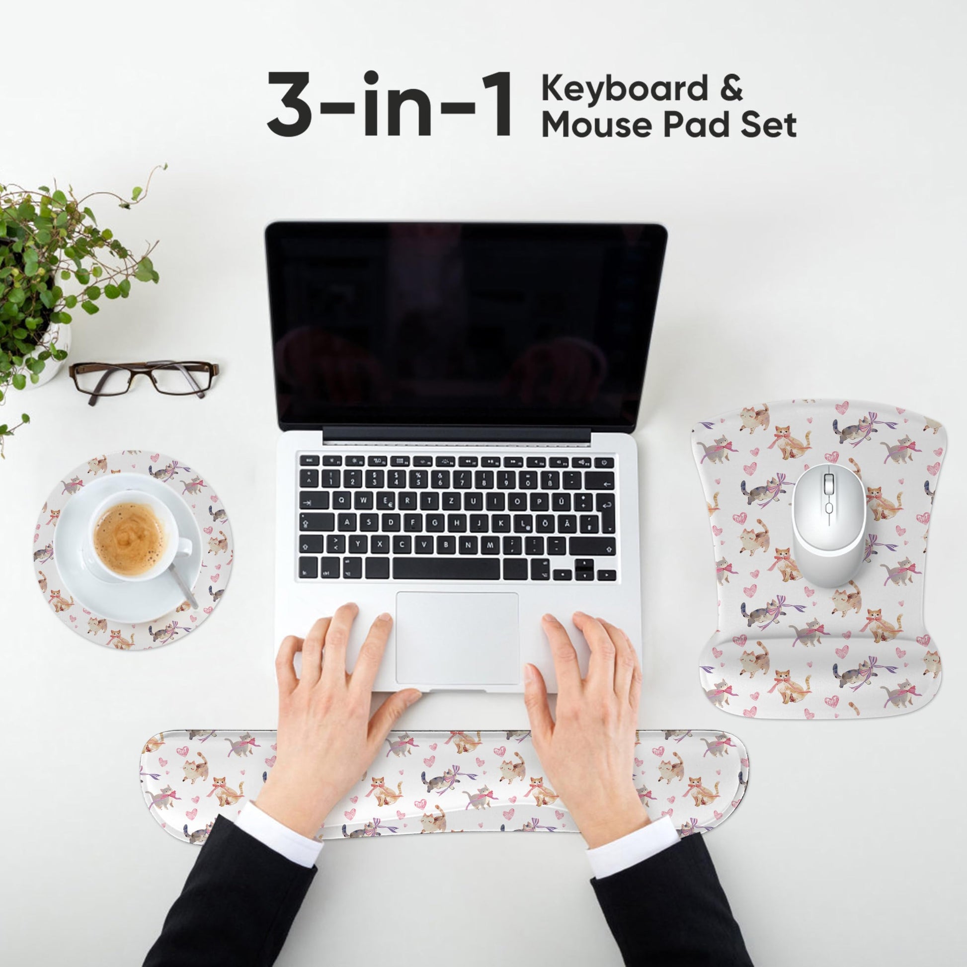 AUPET Mouse Pad Keyboard Wrist Rest Set,Ergonomic Memory Foam Mouse Pads Wrist Support Set,Non-Slip