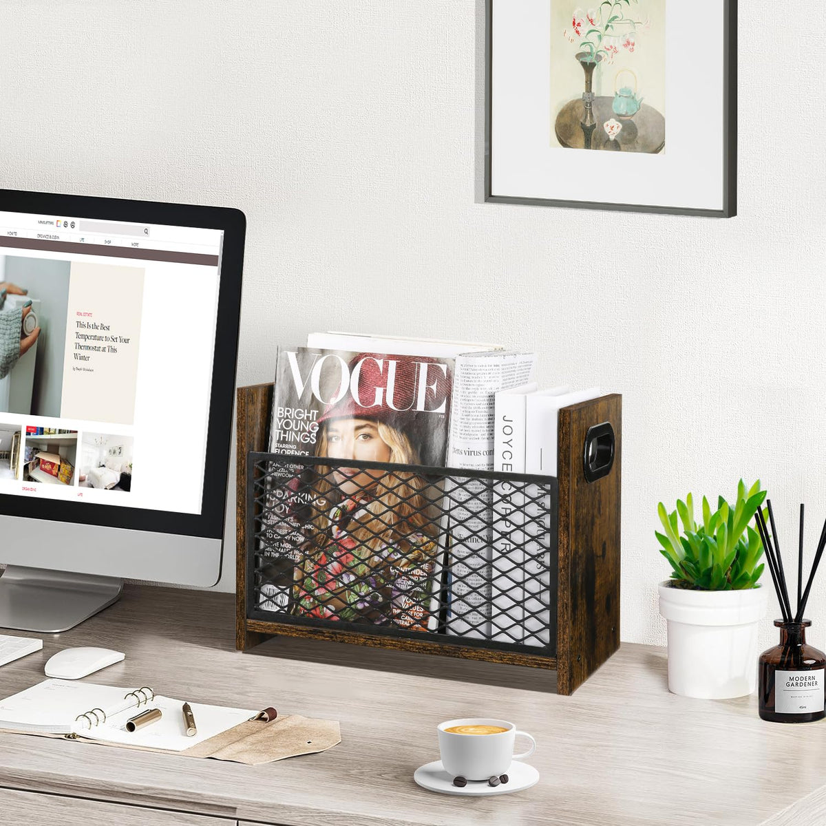 YINMIT Magazine Holder, Medium Magazine Rack Floor, Book Storage Basket