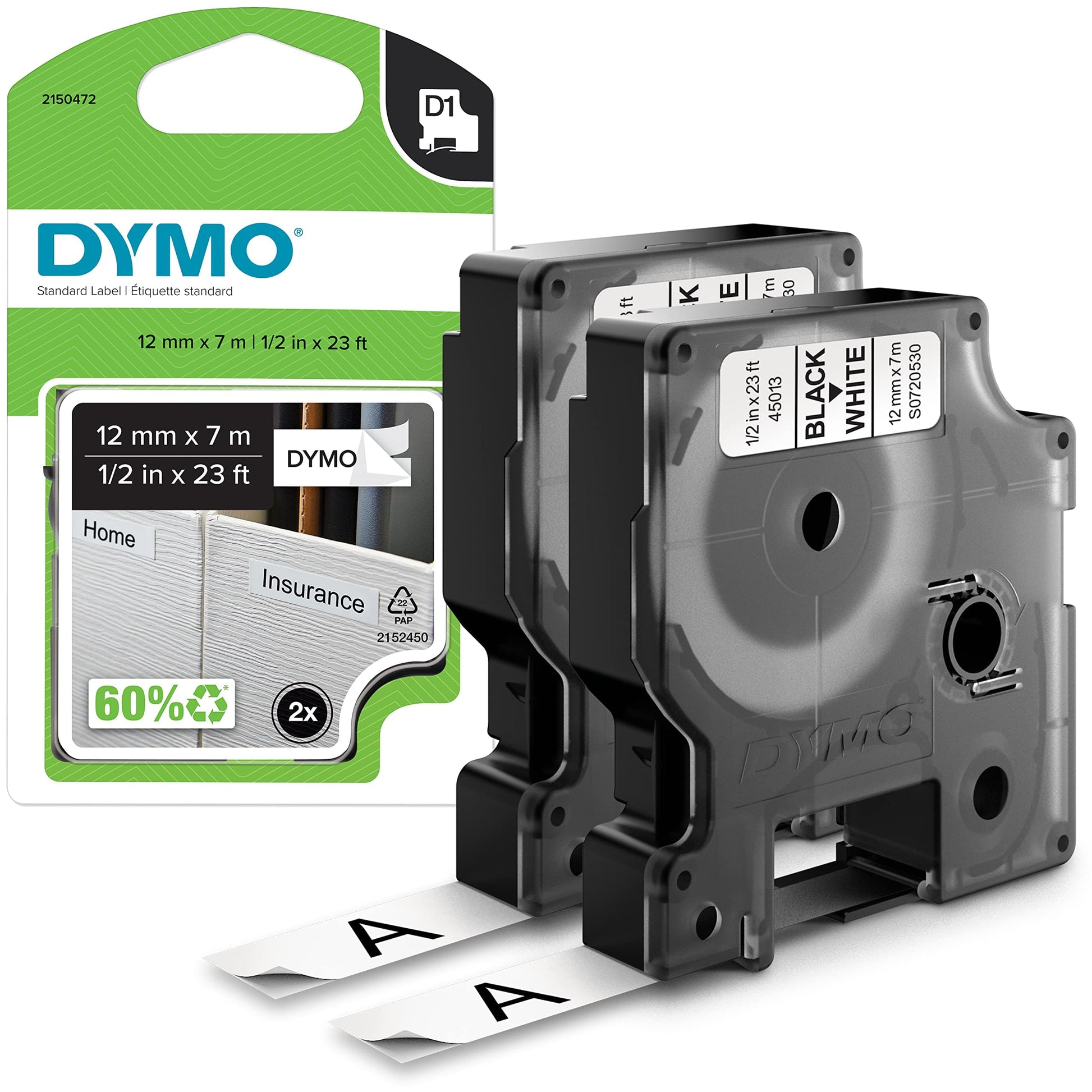 DYMO D1 Labels for LabelManager Label Makers, Black Print on White, 1/2-Inch x 23-Foot Rolls