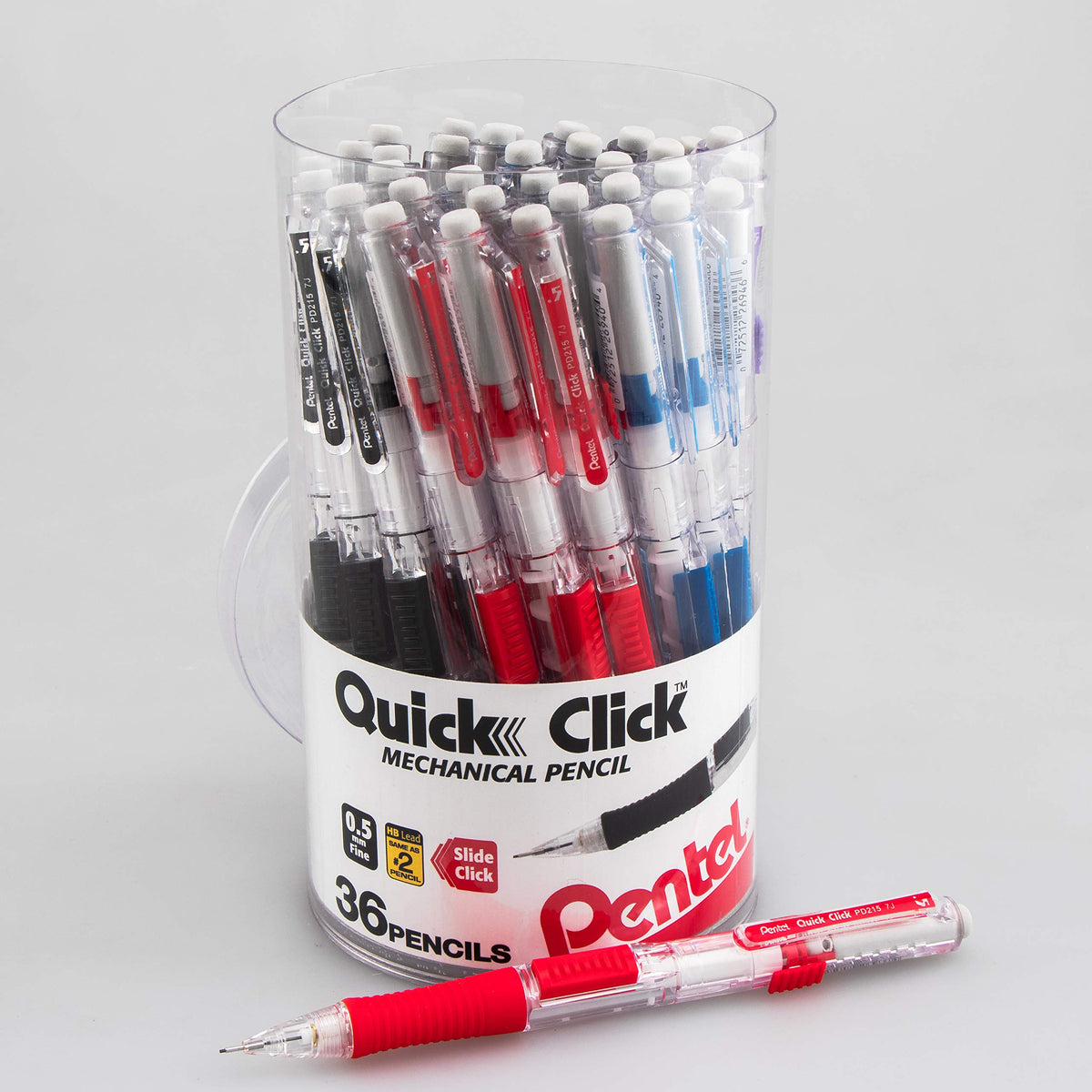 Pentel Quick Click Mechanical Pencil, (0.5mm) Fine Line, Canister, Assorted Colors (A/B/C/N/V)