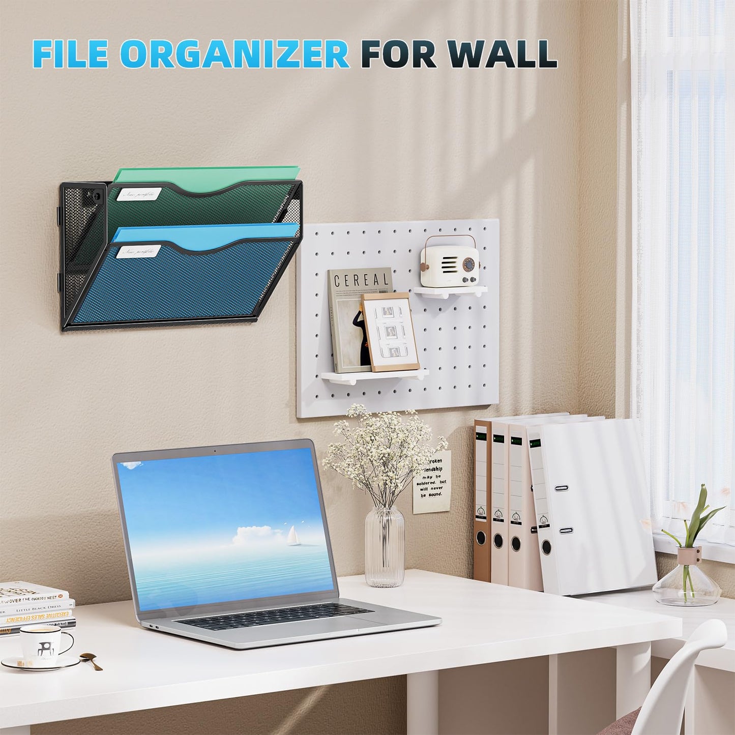 Marbrasse Wall File Holder 2-Tier Hanging Wall File Organizer, Mesh Mail Holder for Papers, Wall