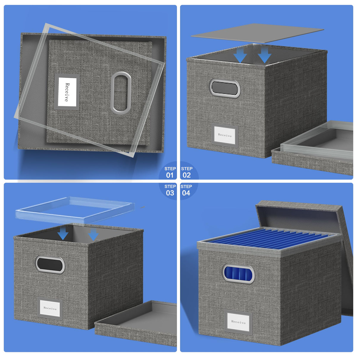 GRSQYS File Organizer Box - File Boxes for Hanging Files with Lid Set of 3 Decorative Hanging