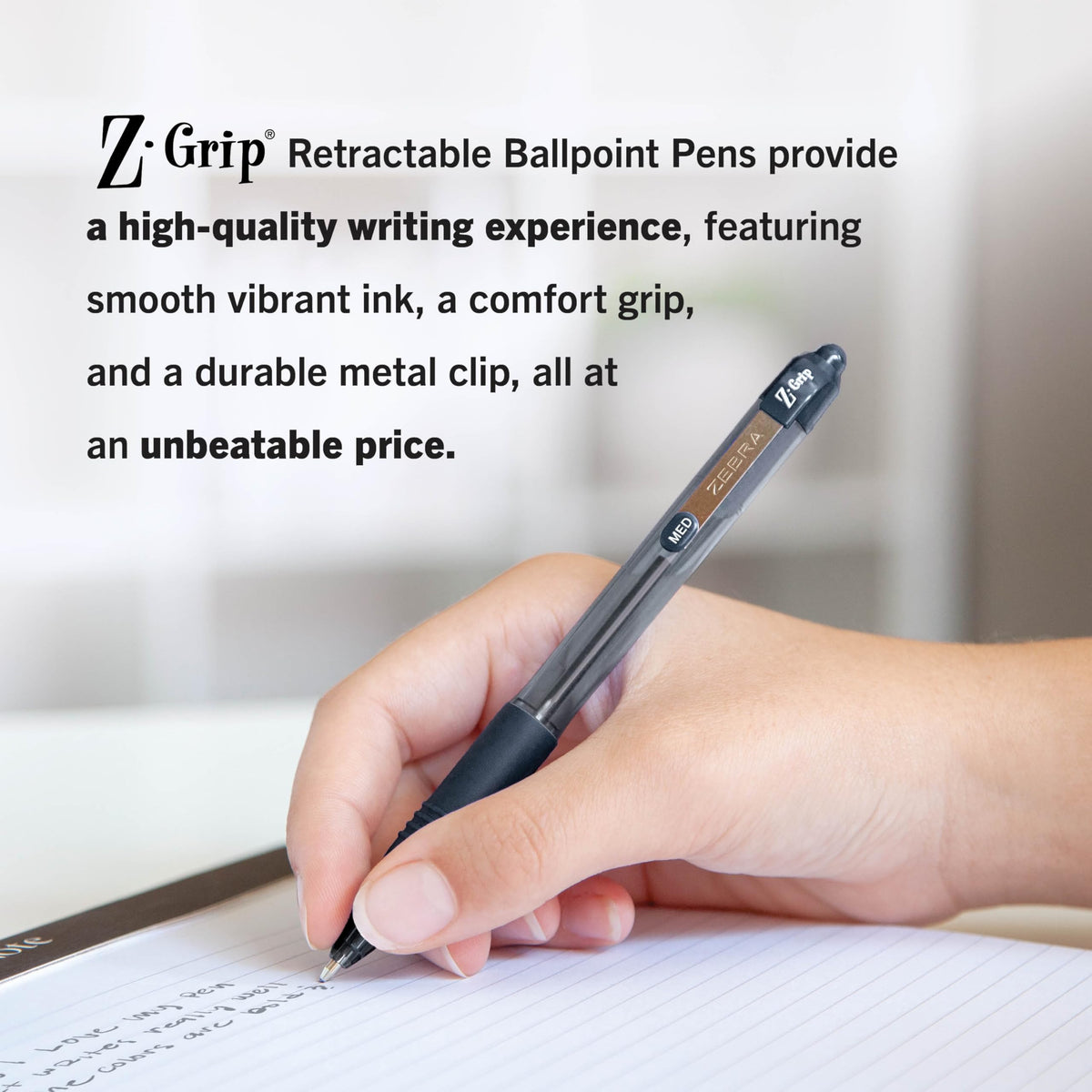 Zebra Pen Z-Grip Retractable Ballpoint Pen, Black Ink, 1.0mm, 108 Bulk-Pack