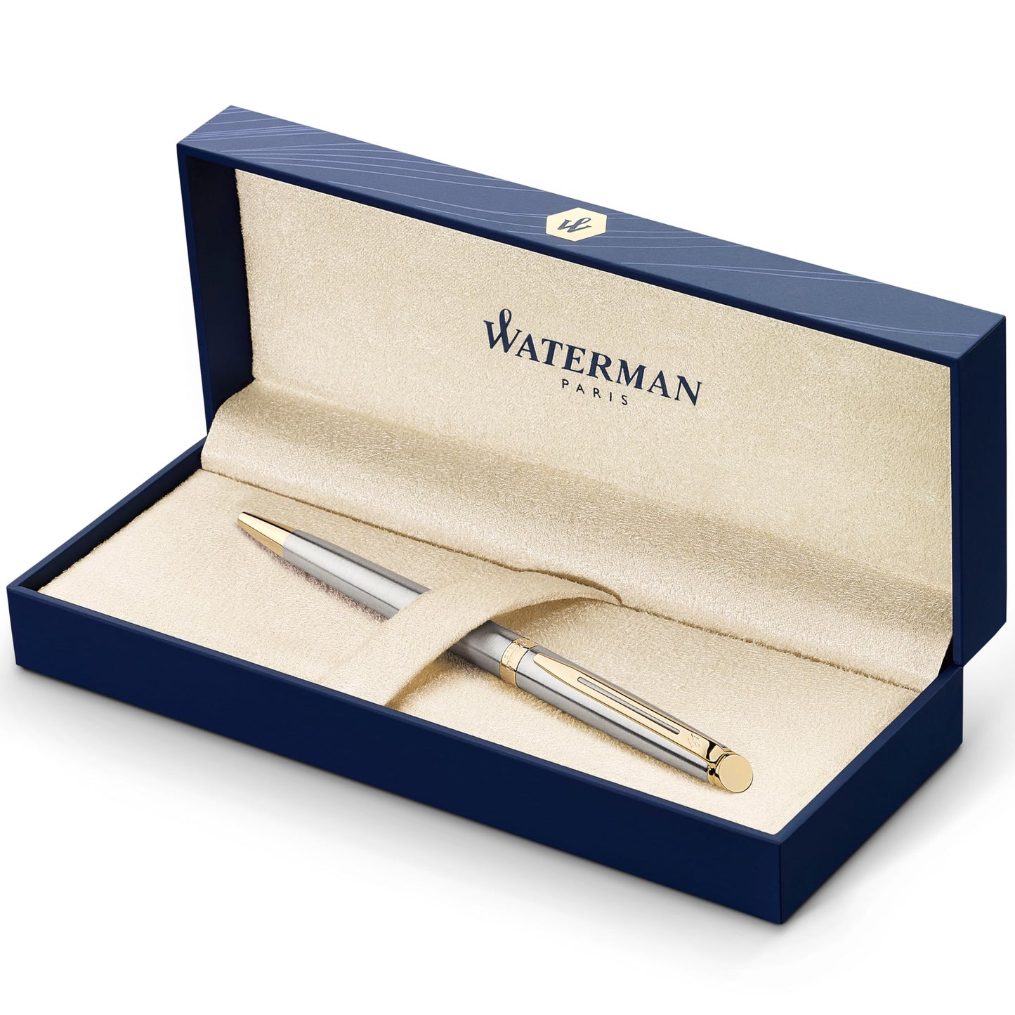 Waterman Hémisphère Ballpoint Pen | Stainless Steel with Gold Trim | Medium Point | Blue Ink Gift