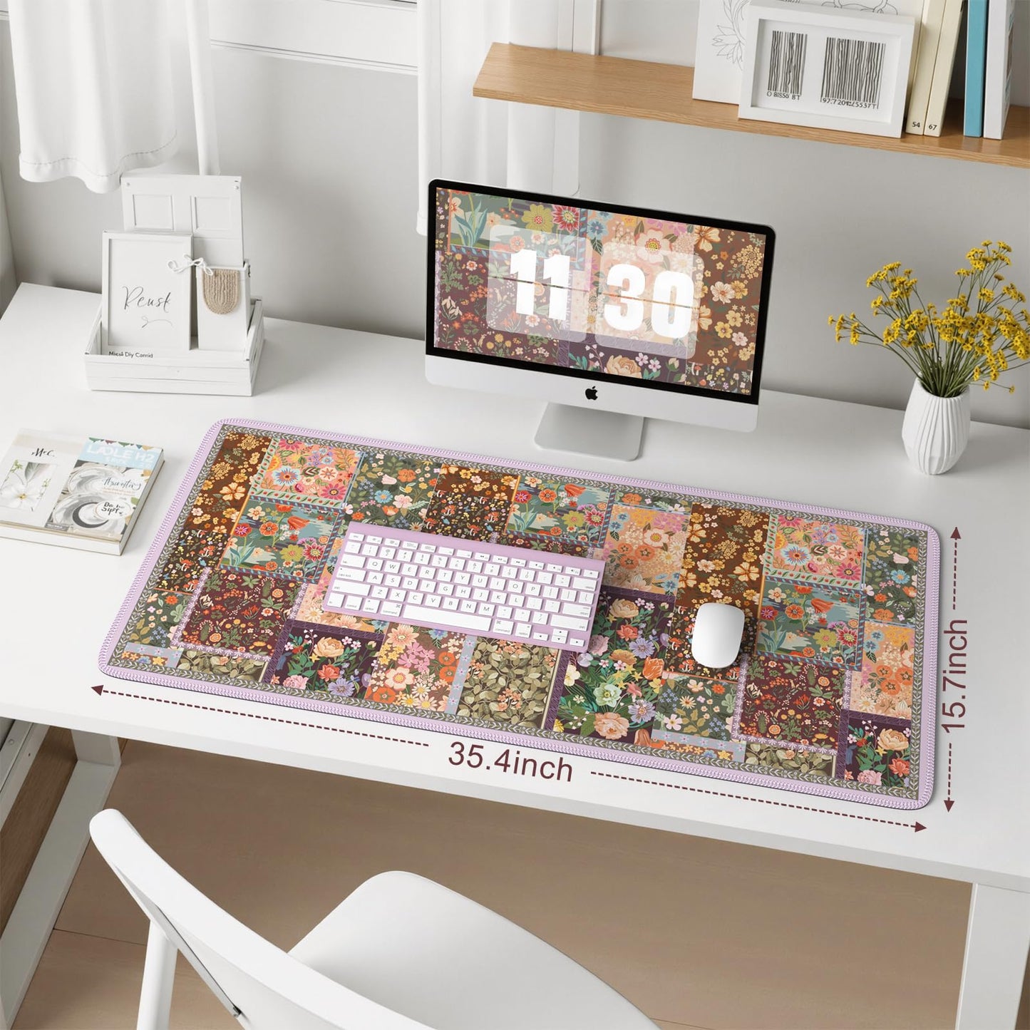 iCasso Floral Desk Pad Mat, Large Mouse Pad, Desk Matt for Desktop, Brown