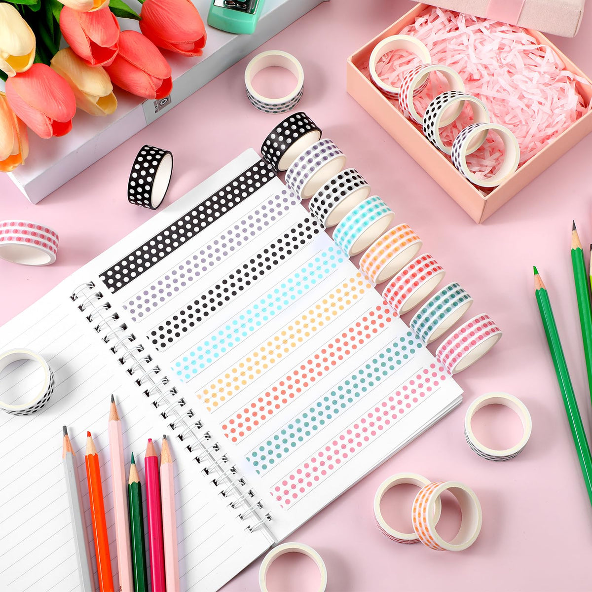 Janlaugh 24 Rolls Polka Dot Washi Tapes for Back to School Gifts Crafts