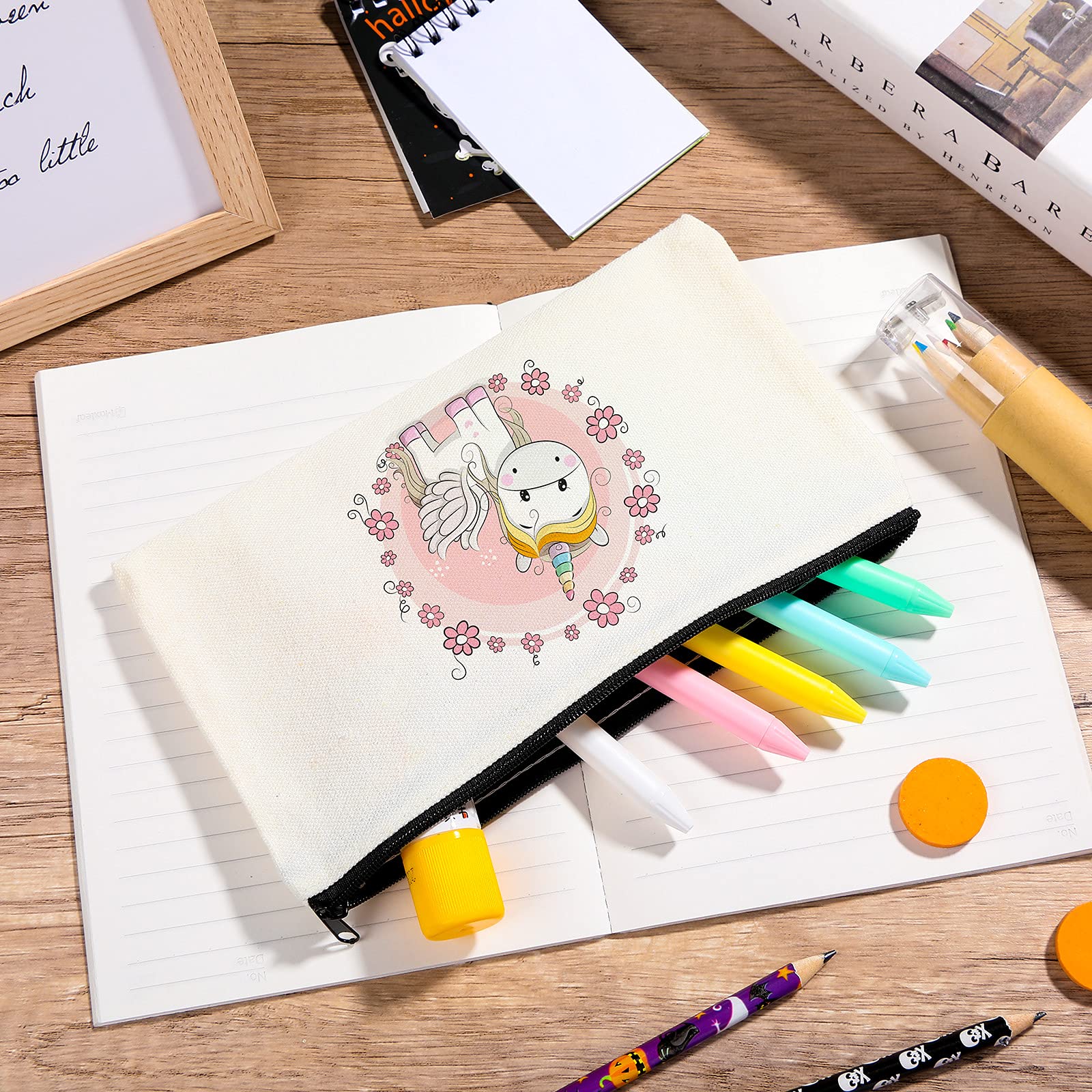 Tenare Sublimation Blank Bag Canvas Zipper Pouch Blank Makeup Bag Canvas Double-side Pencil Case