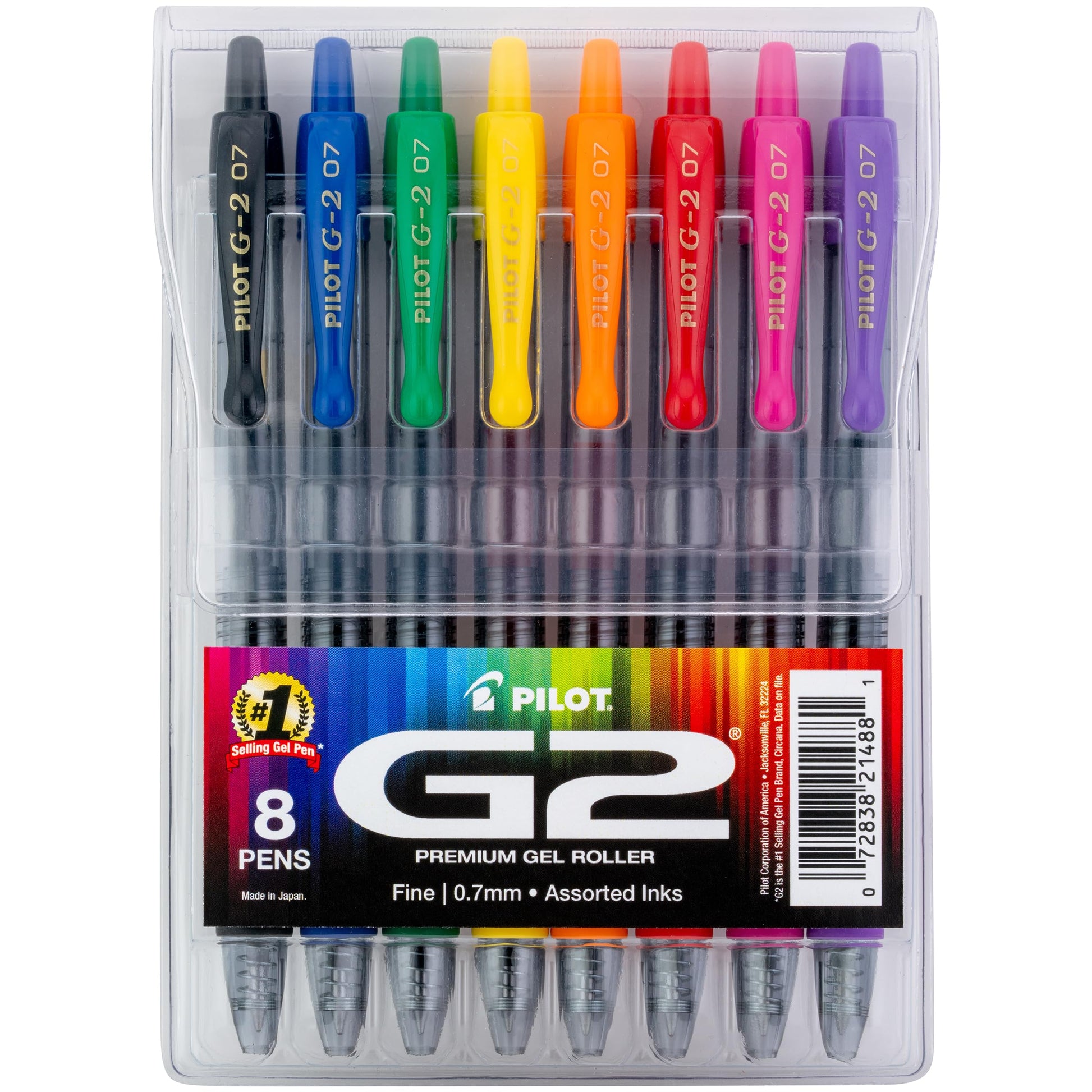 PILOT G2 Premium Gel Roller Pens, Rainbow Assorted Color Inks 0.7mm, 8 Pack