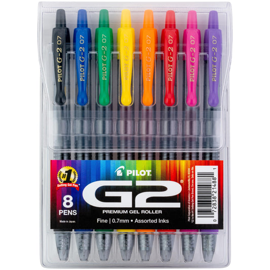 PILOT G2 Premium Gel Roller Pens, Rainbow Assorted Color Inks 0.7mm, 8 Pack