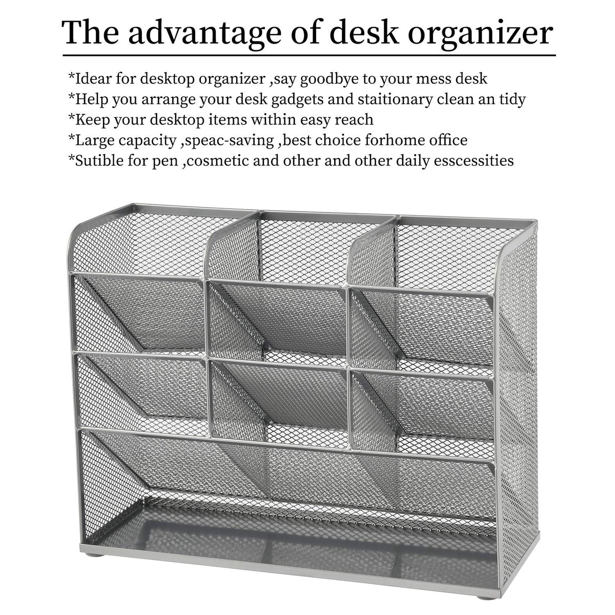 Marbrasse Mesh Desk Organizer, Multi-Functional Pen Holder, Desktop Stationary Organizer, Storage