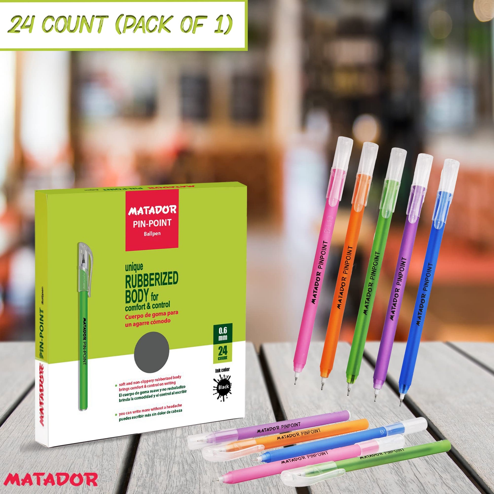Matador Ballpoint for Journaling - Assorted Color Rubberized Body Fine Black Ink Pens - Writing