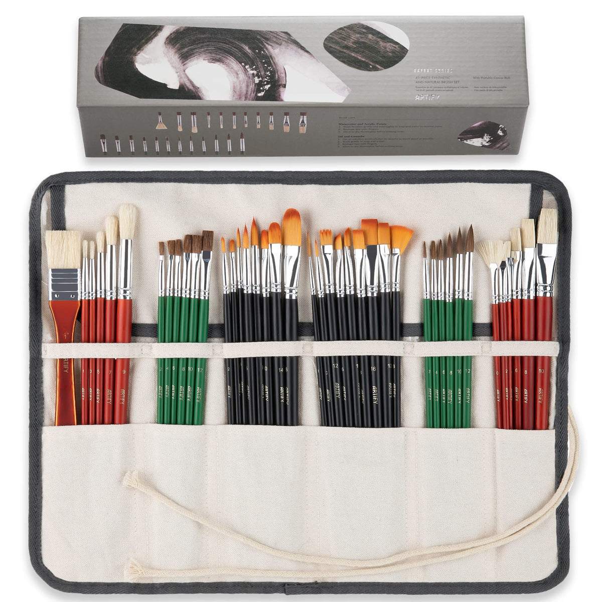 ARTIFY 41 Pieces Long Handle Paint Brushes, Expert Series, Hog Bristle, Horse Hair and Nylon Hairs