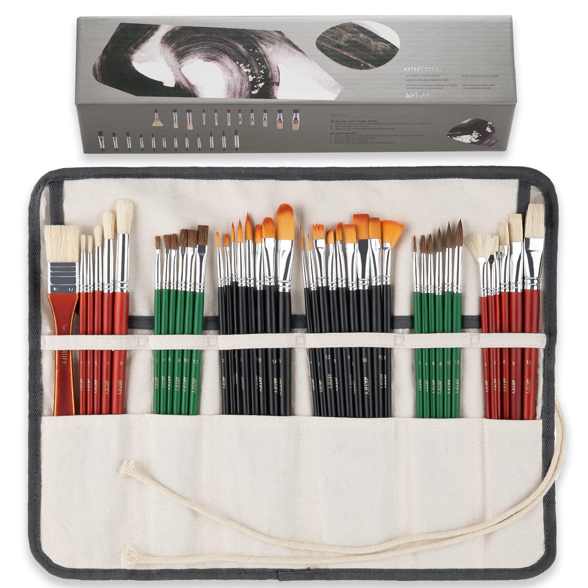 ARTIFY 41 Pieces Long Handle Paint Brushes, Expert Series, Hog Bristle, Horse Hair and Nylon Hairs
