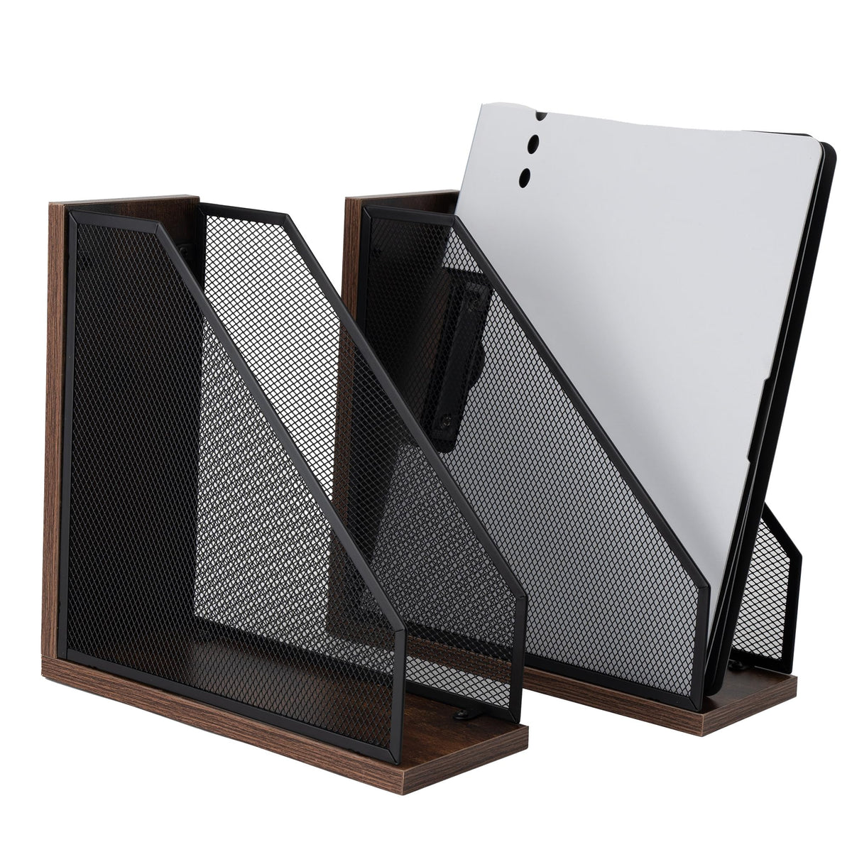 ASIFMTHOT Antique Wooden Magazine Holder,Mesh File Holder for Desk, Office Desk Accessories