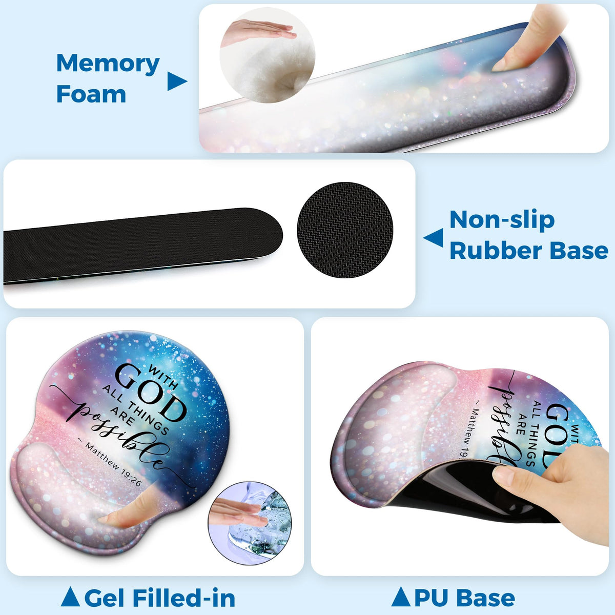 Wiabsi Mouse Pad and Keyboard Wrist Rest Support,Ergonomic Mouse Pad Set