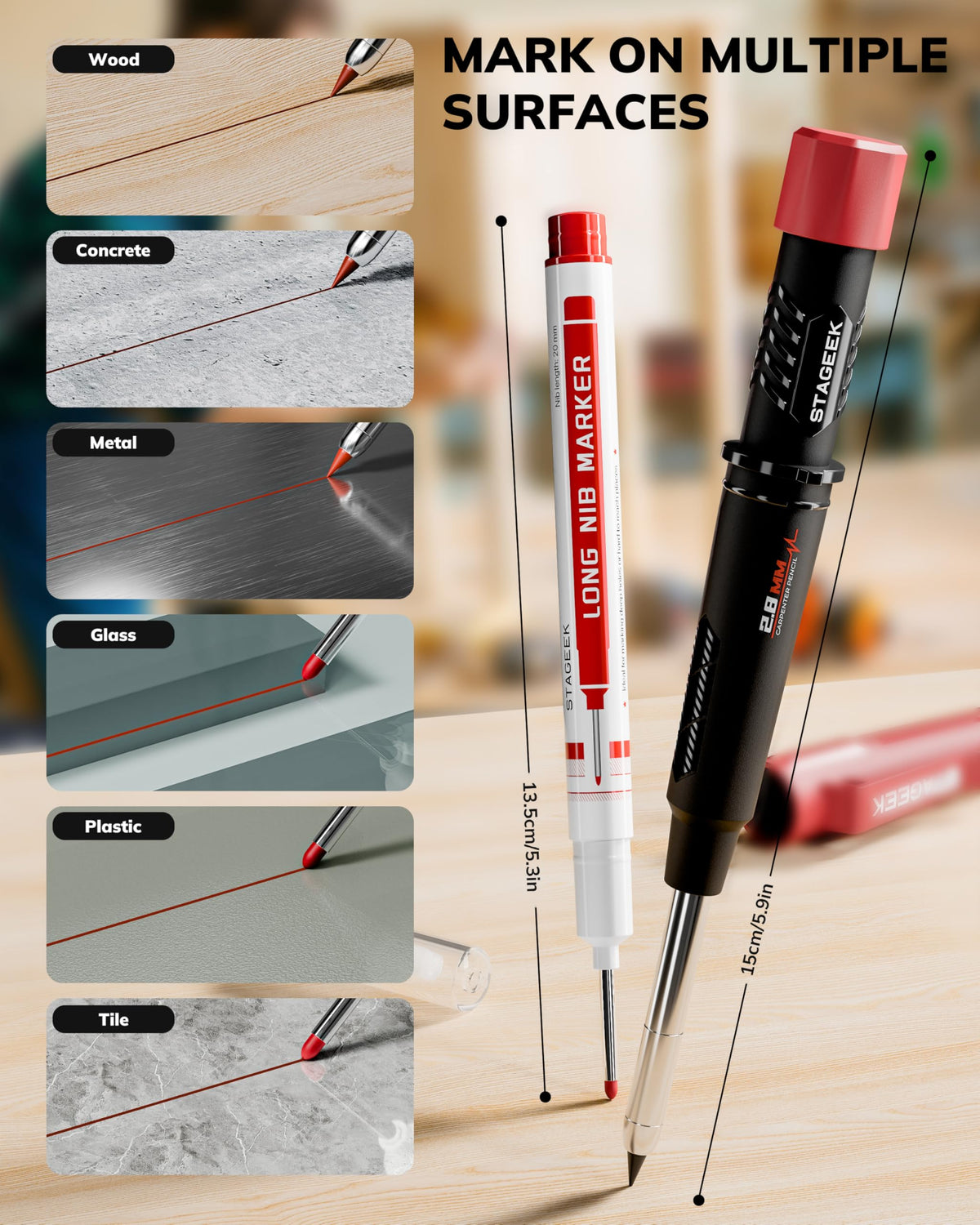STAGEEK 2.8mm Mechanical Carpenter Pencils with Sharpener, 2 Pack