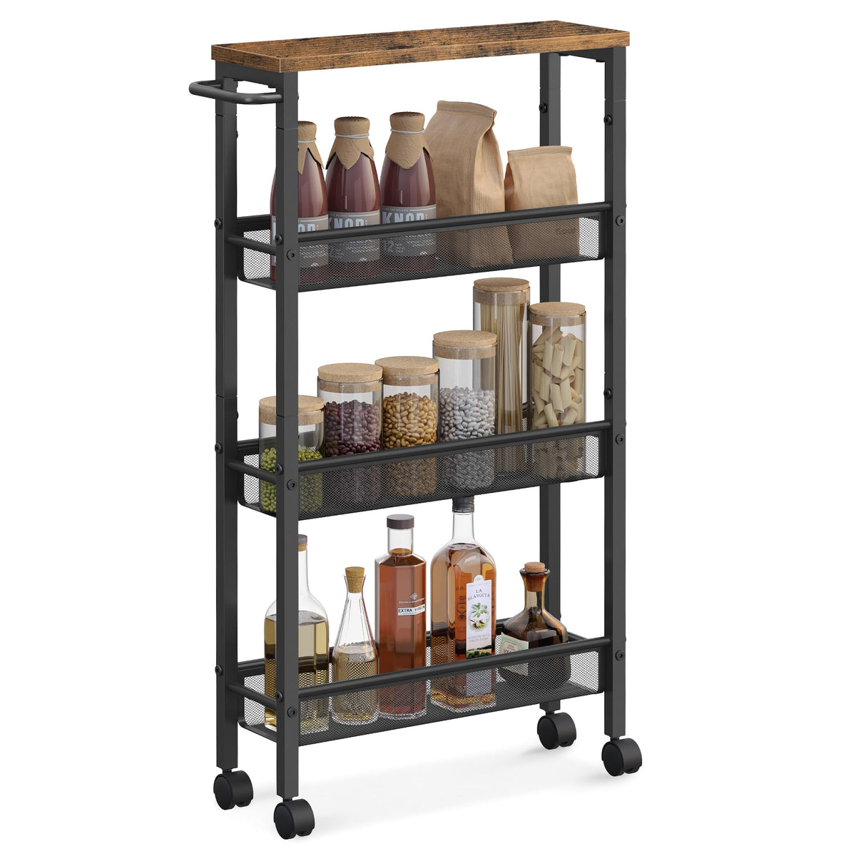 VASAGLE 4-Tier Slim Rolling Storage cart with Wheels, 5.1 Inches, Metal
