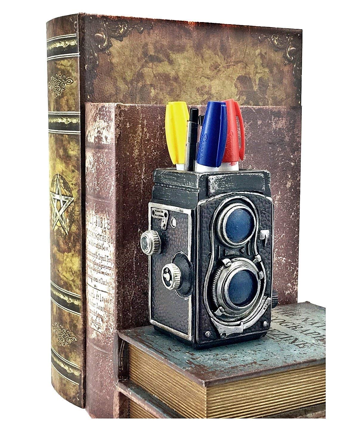Bellaa Camera Pen Pencil Holder Vintage Retro Antique Style Shabby Chic Desk Organizer Office