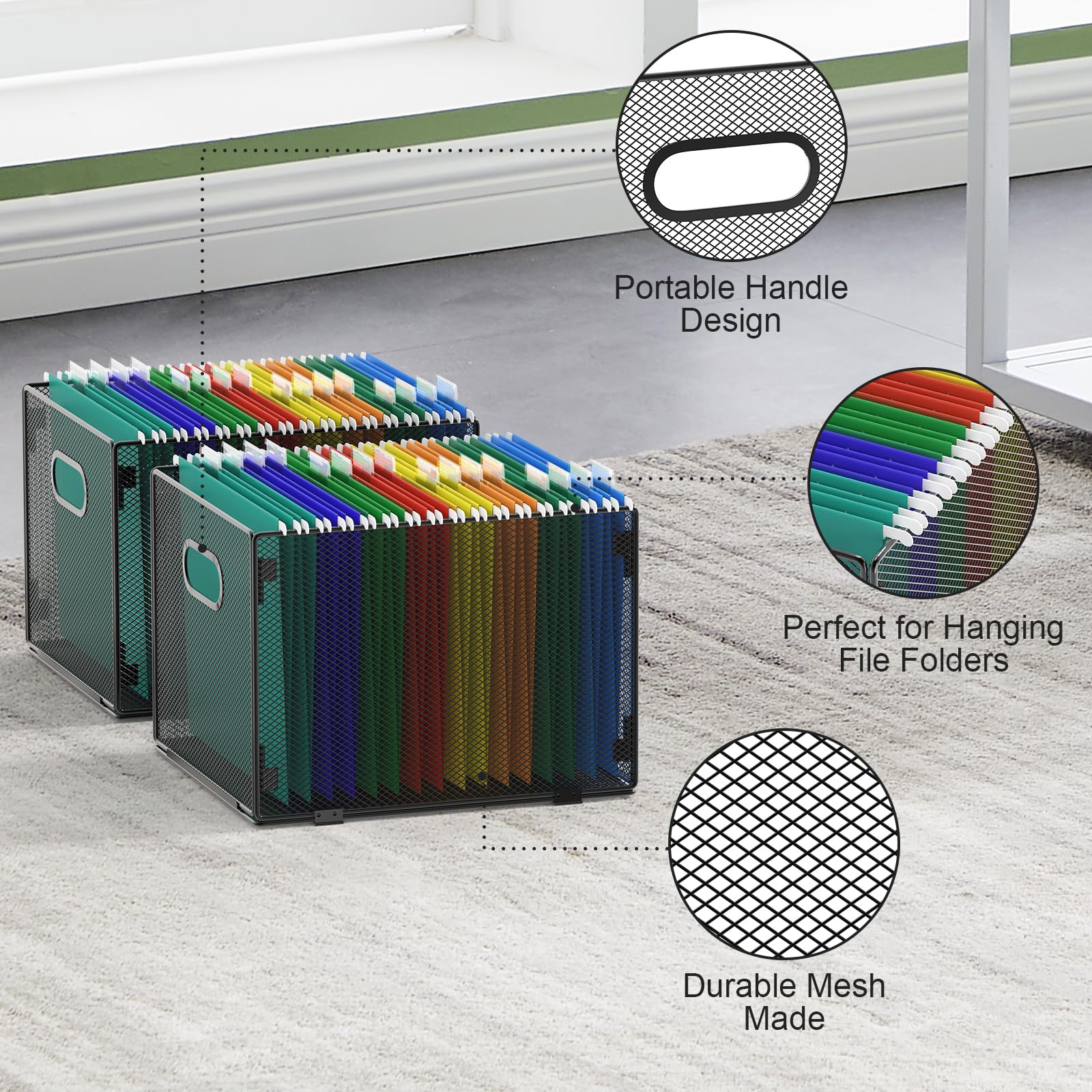 samstar 2 Pack Hanging File Organizer, Mesh File Folder Box Filing Box File Cabinet Organizer