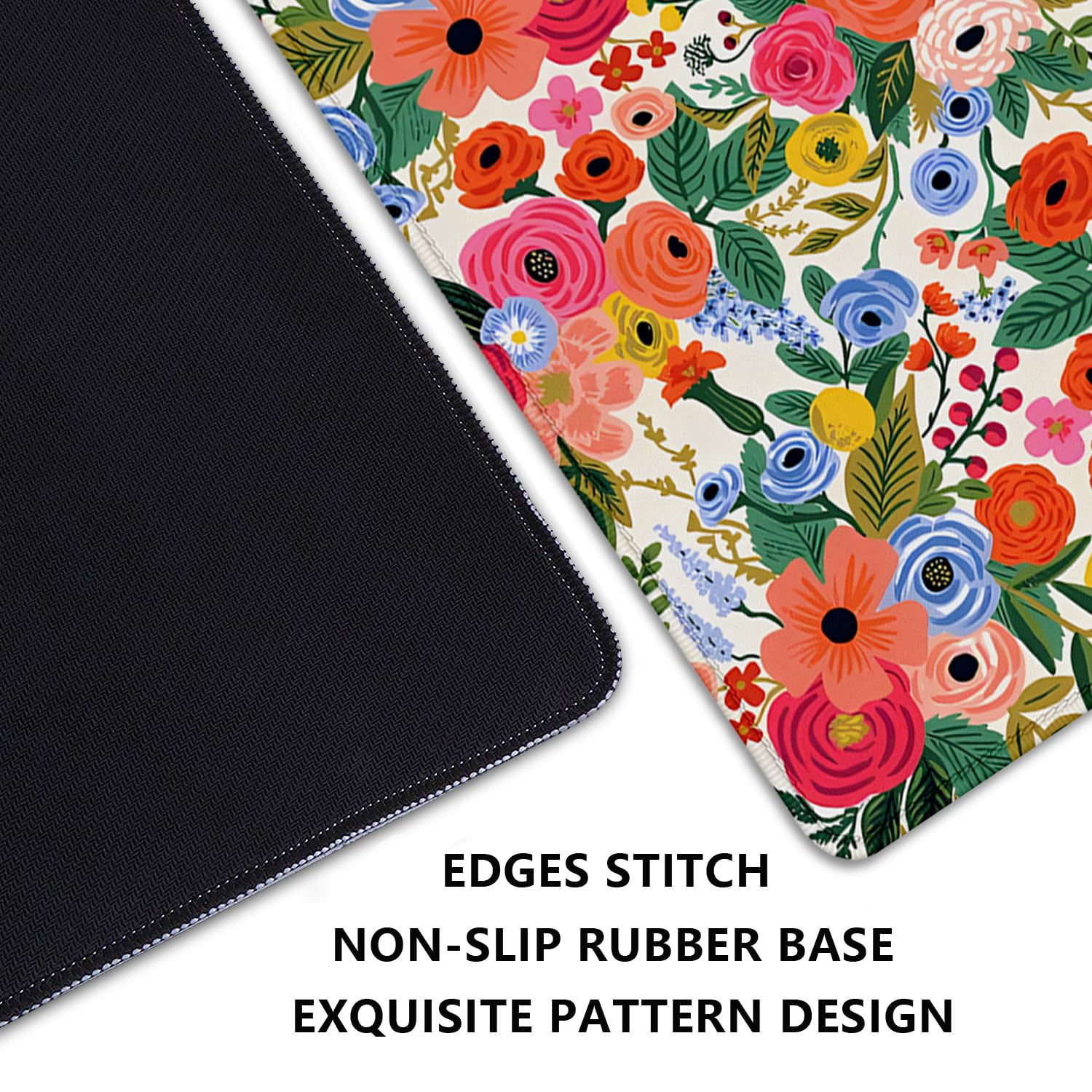 Garden Party Extended Desk Pad Flowers Mouse Pad,Gaming Desk Pad with Stitched Edges Non-Slip