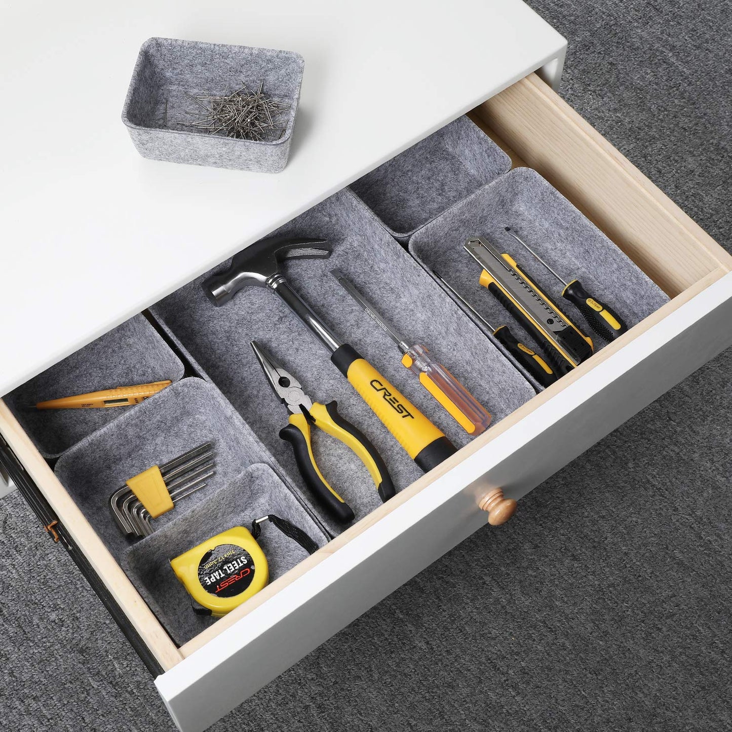 Welaxy 7pc Felt Desk Drawer Organizers Trays Gray Office Home Storage Bins