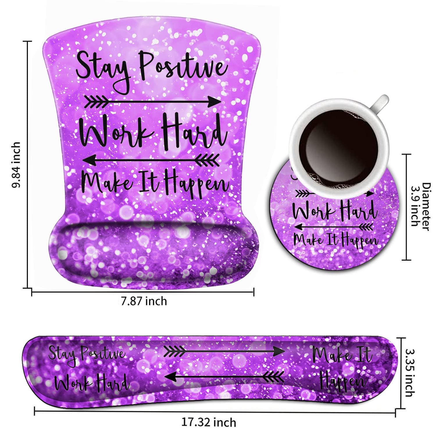 Keyboard Wrist Rest and Mouse Pad Wrist Support Set,Stay Positive Work Hard and Make It Happen