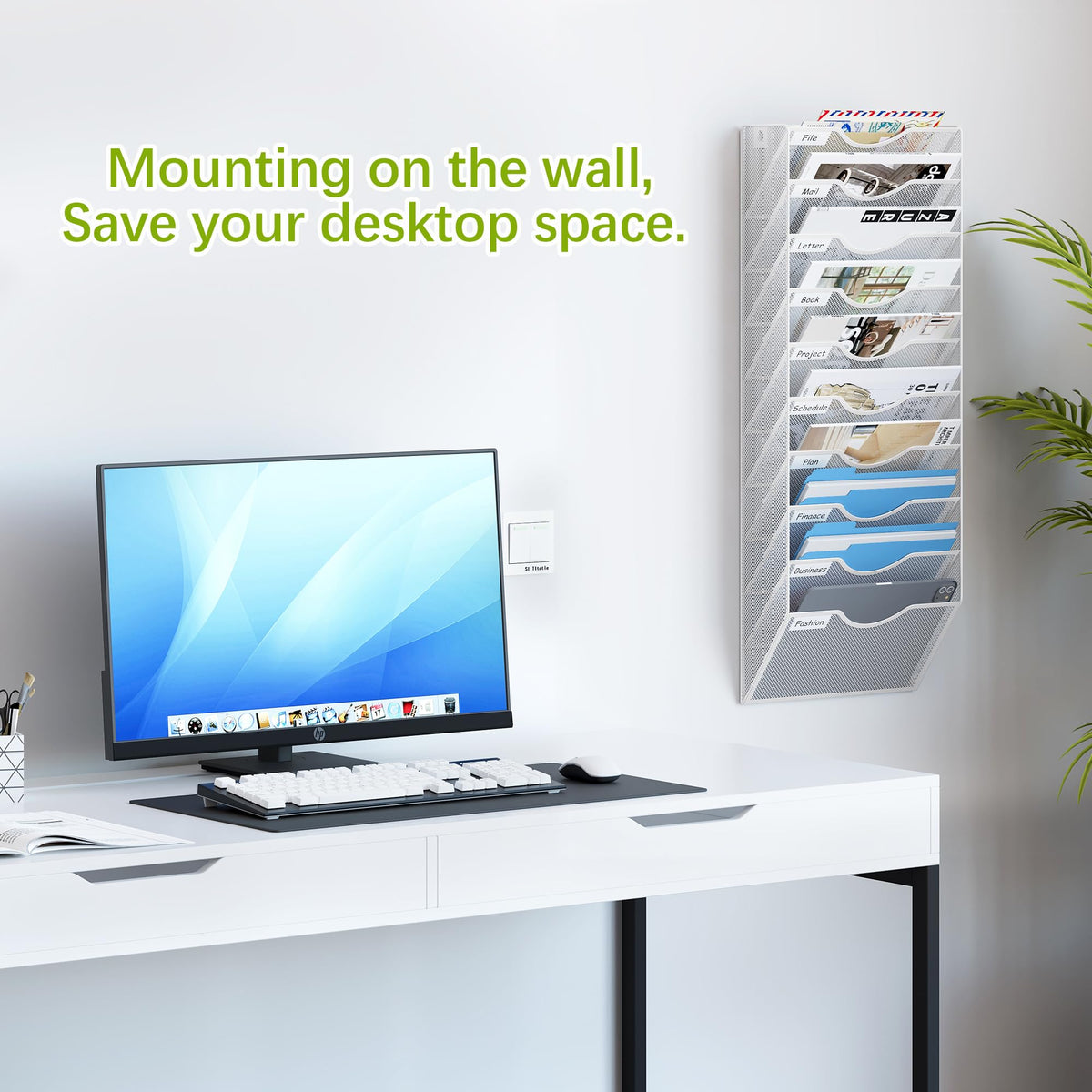EasyPAG 10 Pocket Mesh Wall File Organizer, Hanging Paper Folder Holder with Classify Label