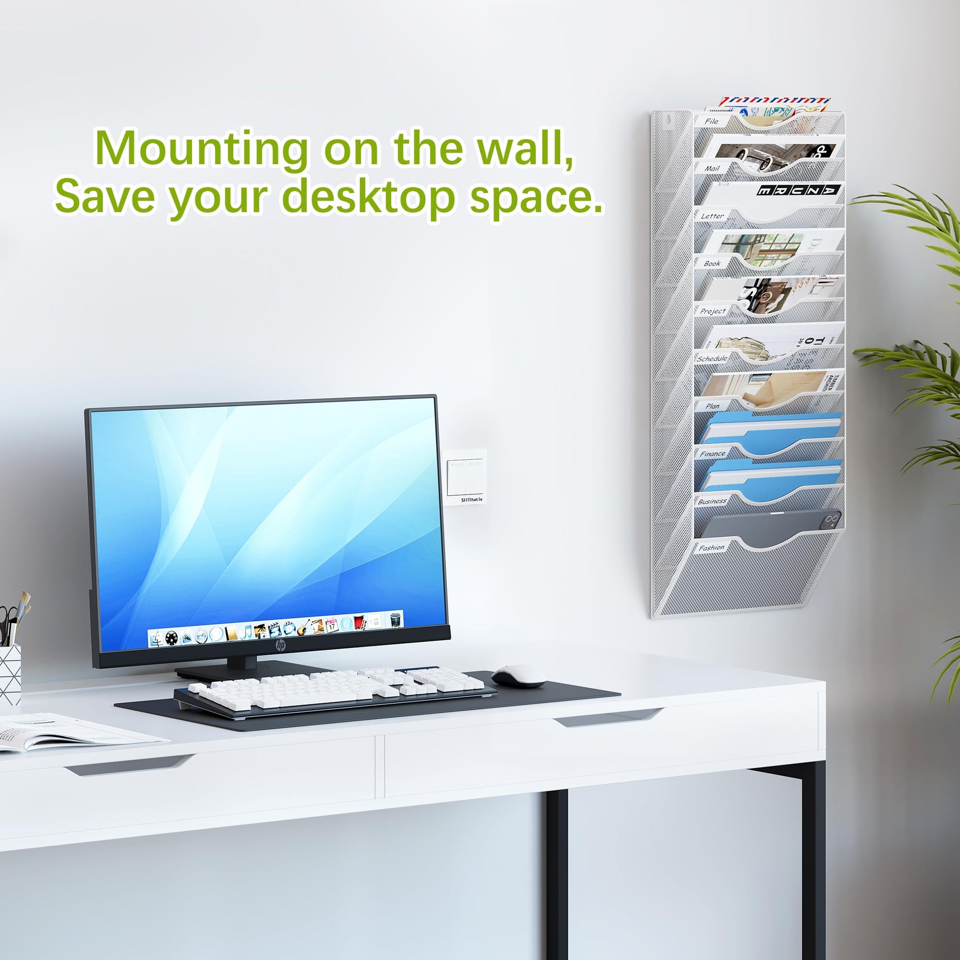 EasyPAG 10 Pocket Mesh Wall File Organizer, Hanging Paper Folder Holder with Classify Label