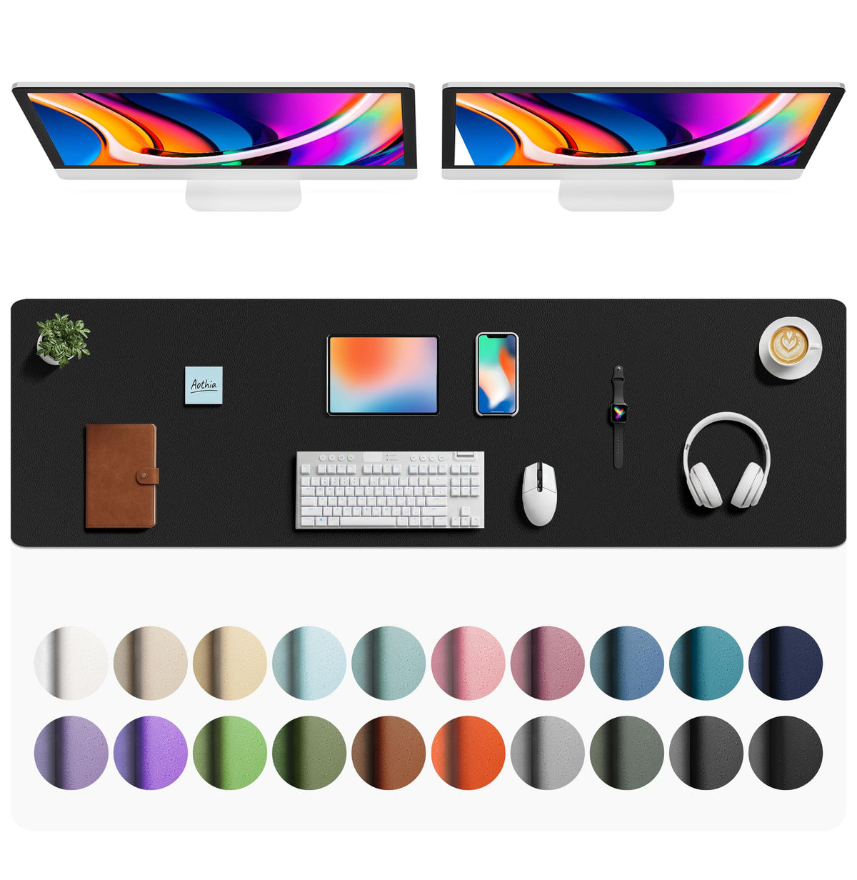 Aothia Faux Leather Desk Mat - Large Mouse Pad, Non-Slip PU Leather Blotter, Waterproof Writing