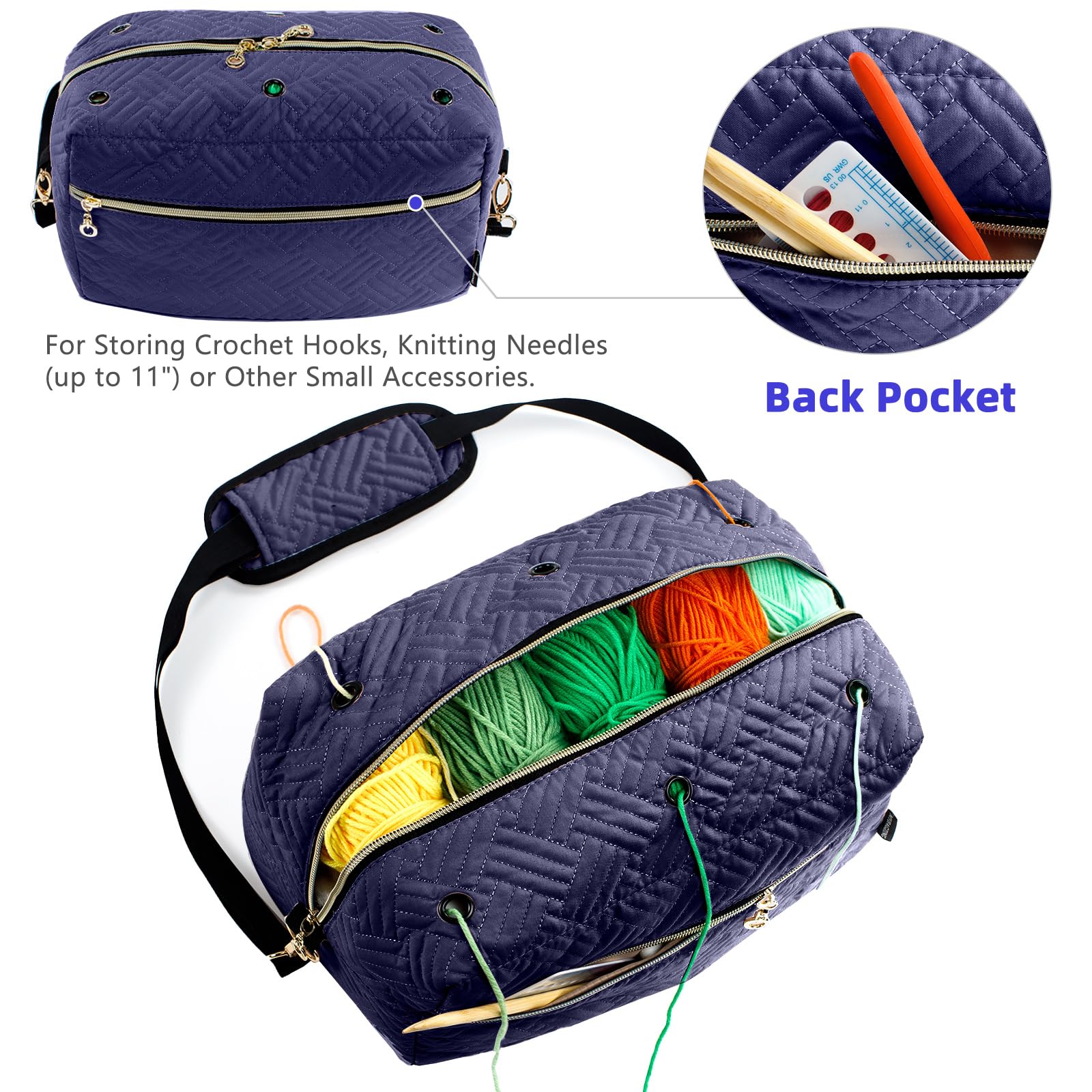 MYBAGZING Crochet Bag Organizer,Knitting Bag for Yarn Storage&Crochet Hooks