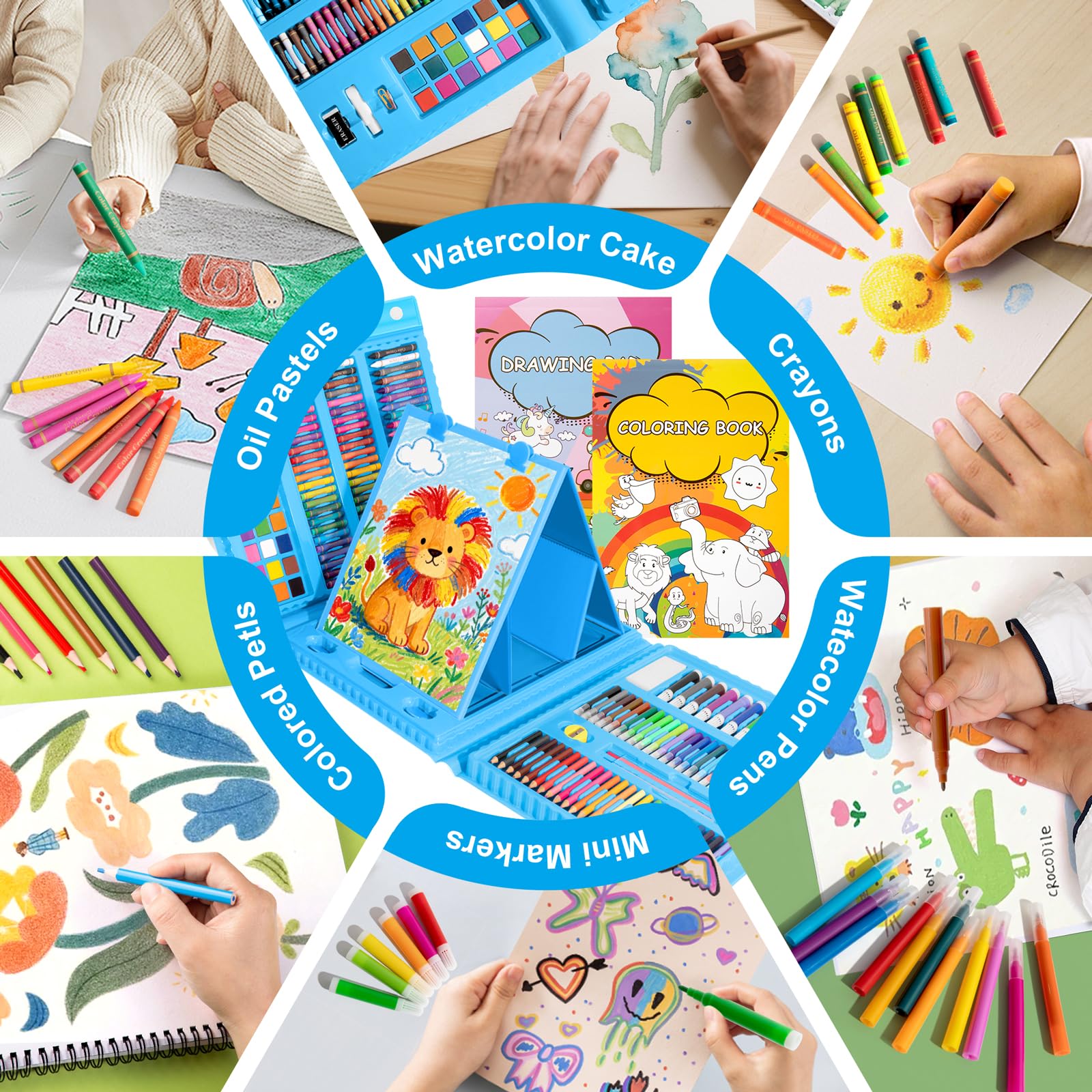 GOTIDEAL Kids Art Set,Art Supplies for Kids,210 PCS Art Kit,Blue