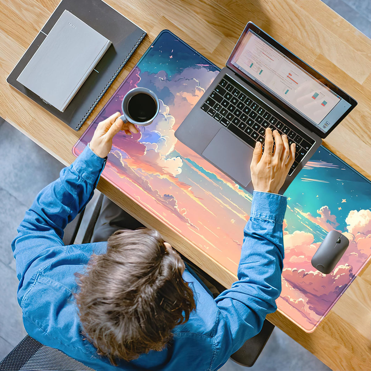 Cool Pink Desk Mat Pastel Clouds Large XXL Gaming Mouse Pad Non-Slip Rubber Base Mousepad, Office