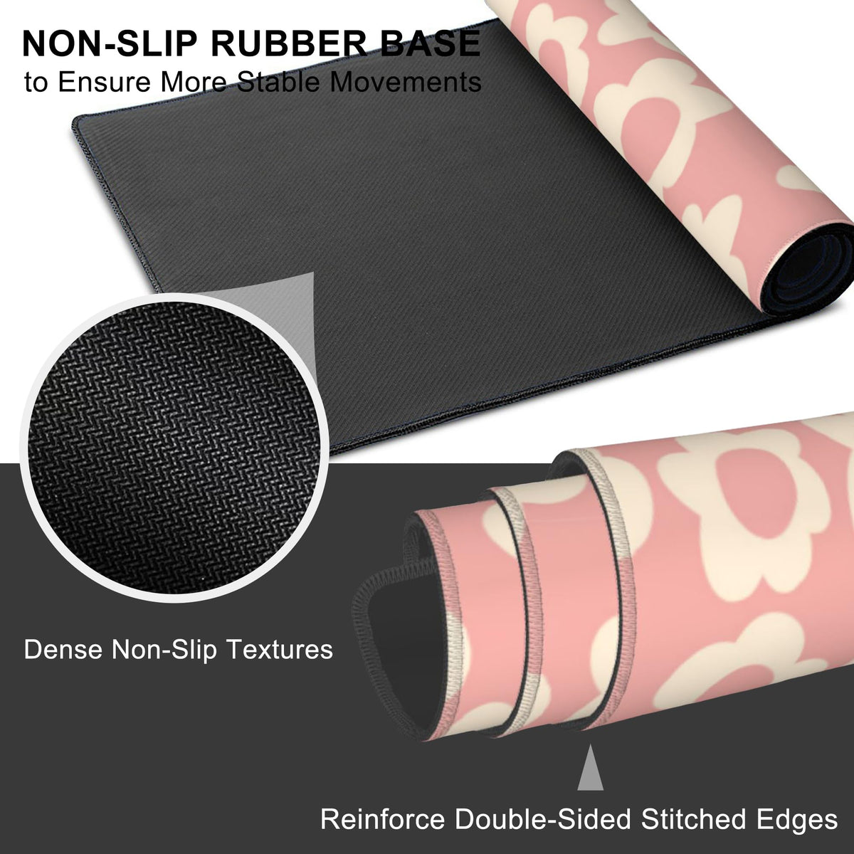 Mouse Pad, Large Pink Groovy Flowers Desk Mat, Extended Non-Slip Gaming Keyboard Mousepad Desk Pad
