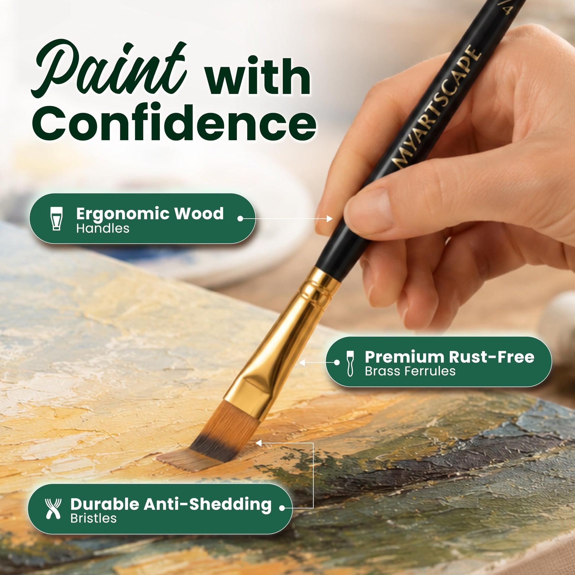 MyArtscape Travel Paint Brush Set - 7 Taklon Brushes with Case