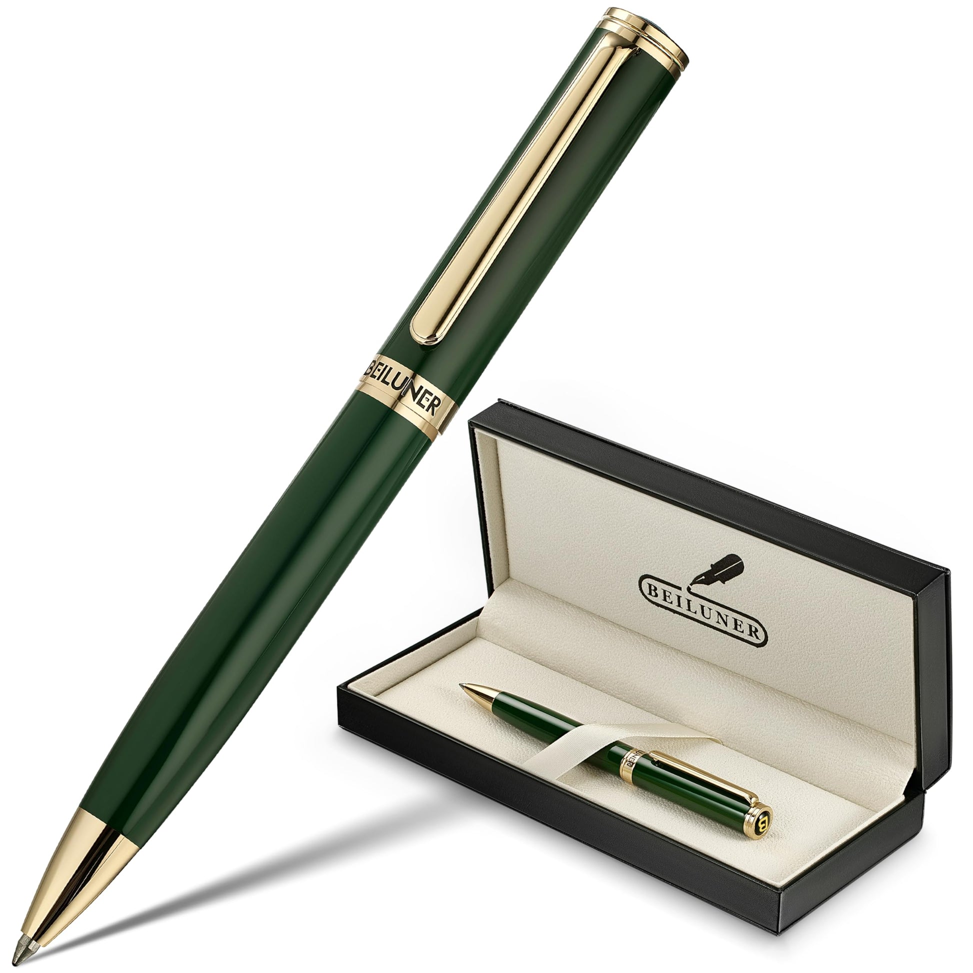 BEILUNER Luxury Gel Pen with 24K Gold Finish, Green Piano Lacquer, Luxury Grade Craftsmanship