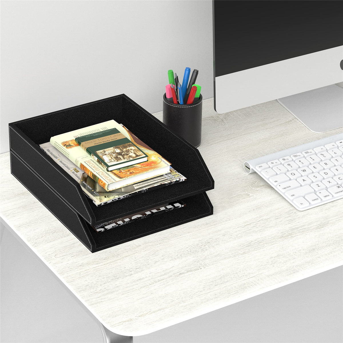 Leather Letter Tray, Thipoten Stackable Desk Organizer Holder for Office Supplies, Paper, File