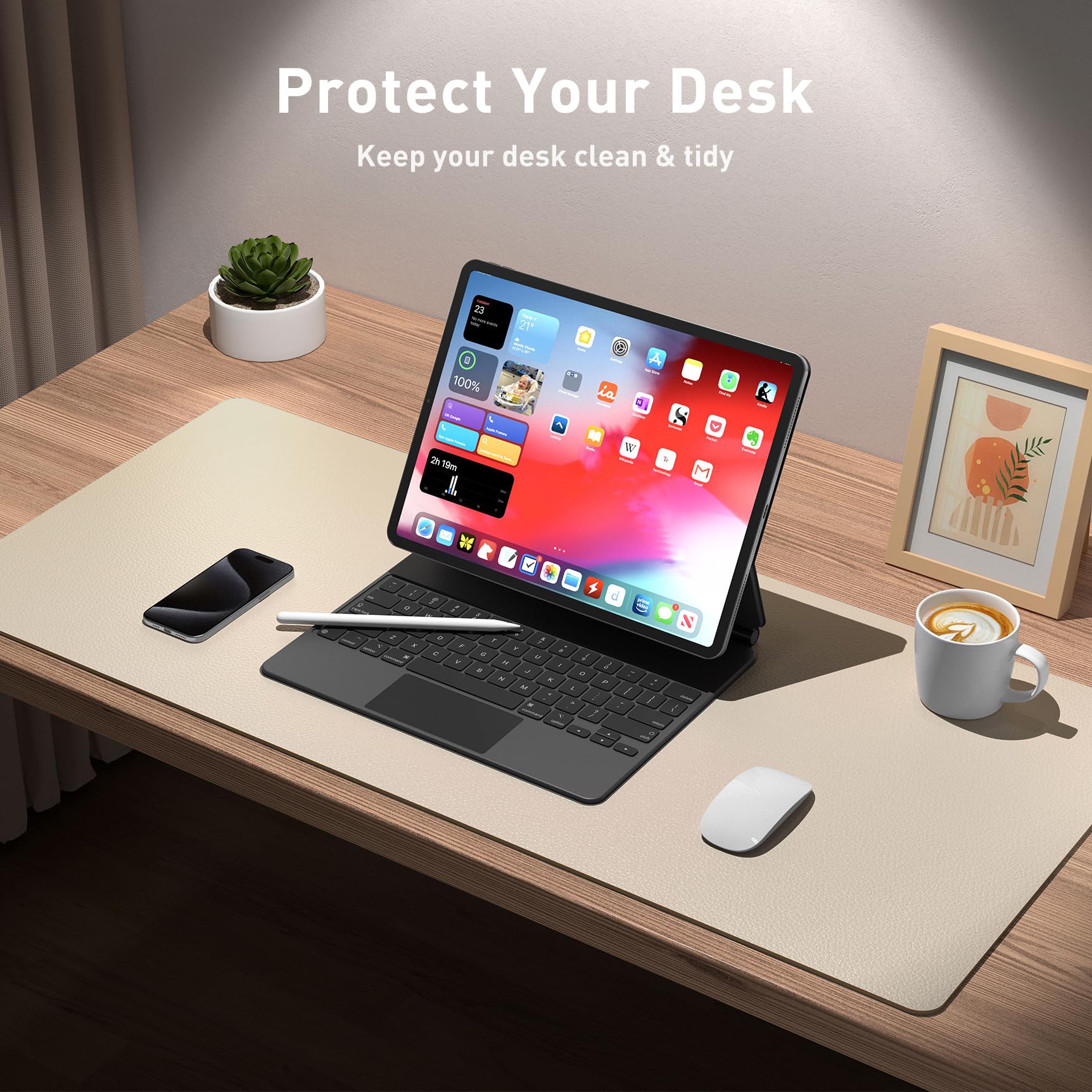 Aothia Leather Desk Pad Protector, Office Desk Mat, Large Mouse Pad, Non-Slip PU Leather Desk