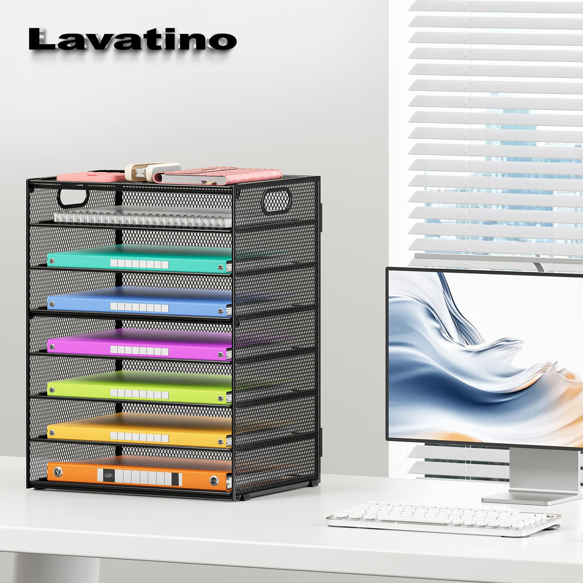 Lavatino 2 Pack 8-Tier Office Desk File Organizer, Letter Tray Paper Organizer with Handle