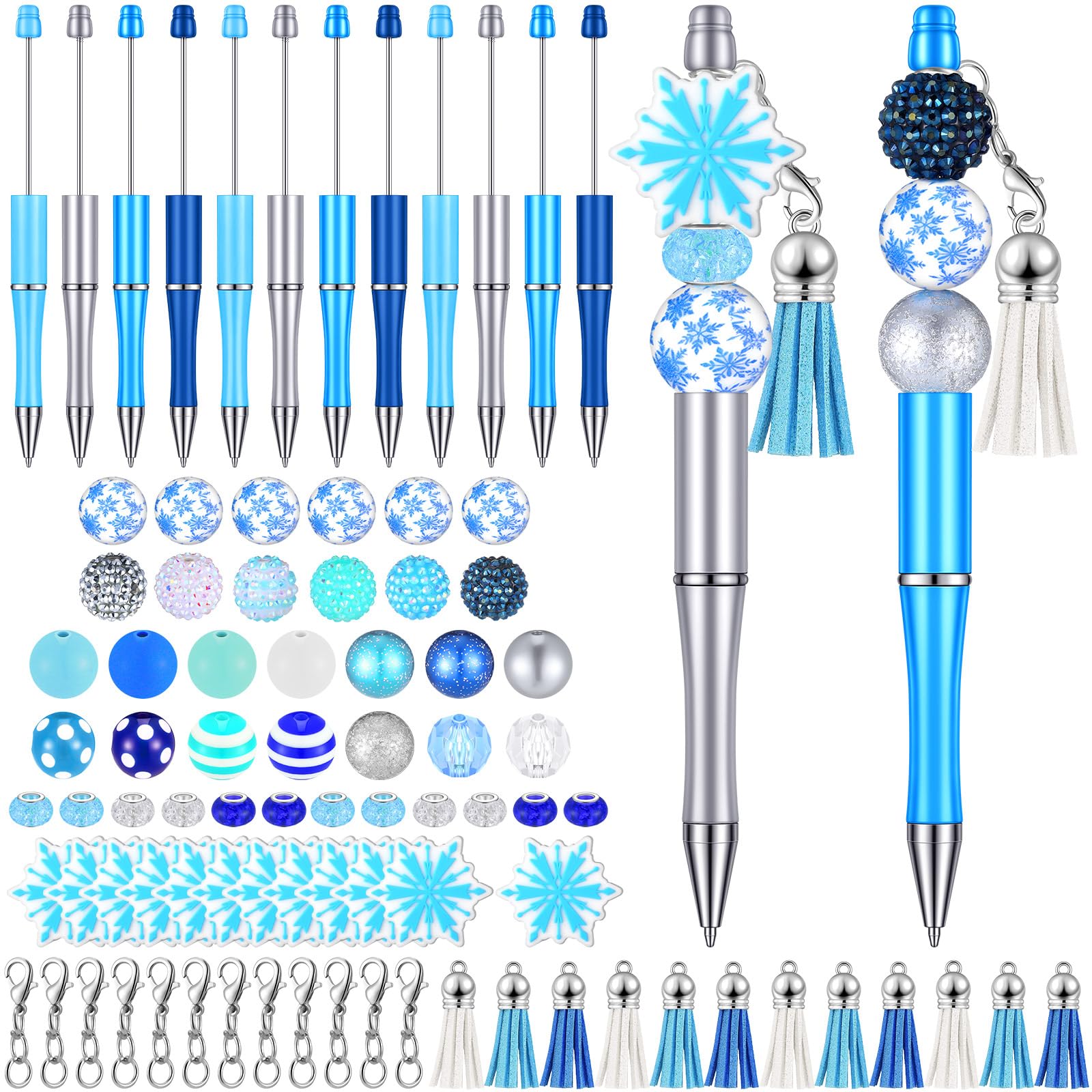Jutom 12 Beadable Pens Kit 50 Beads 12 Tassels Snowflake Pendants
