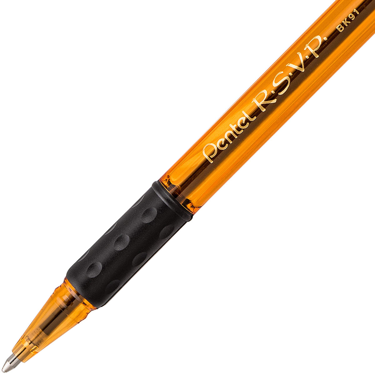Pentel RSVP Razzle-Dazzle Ballpoint Pen, (1.0mm) Medium Line, Orange Barrel, Black Ink, Box of 12