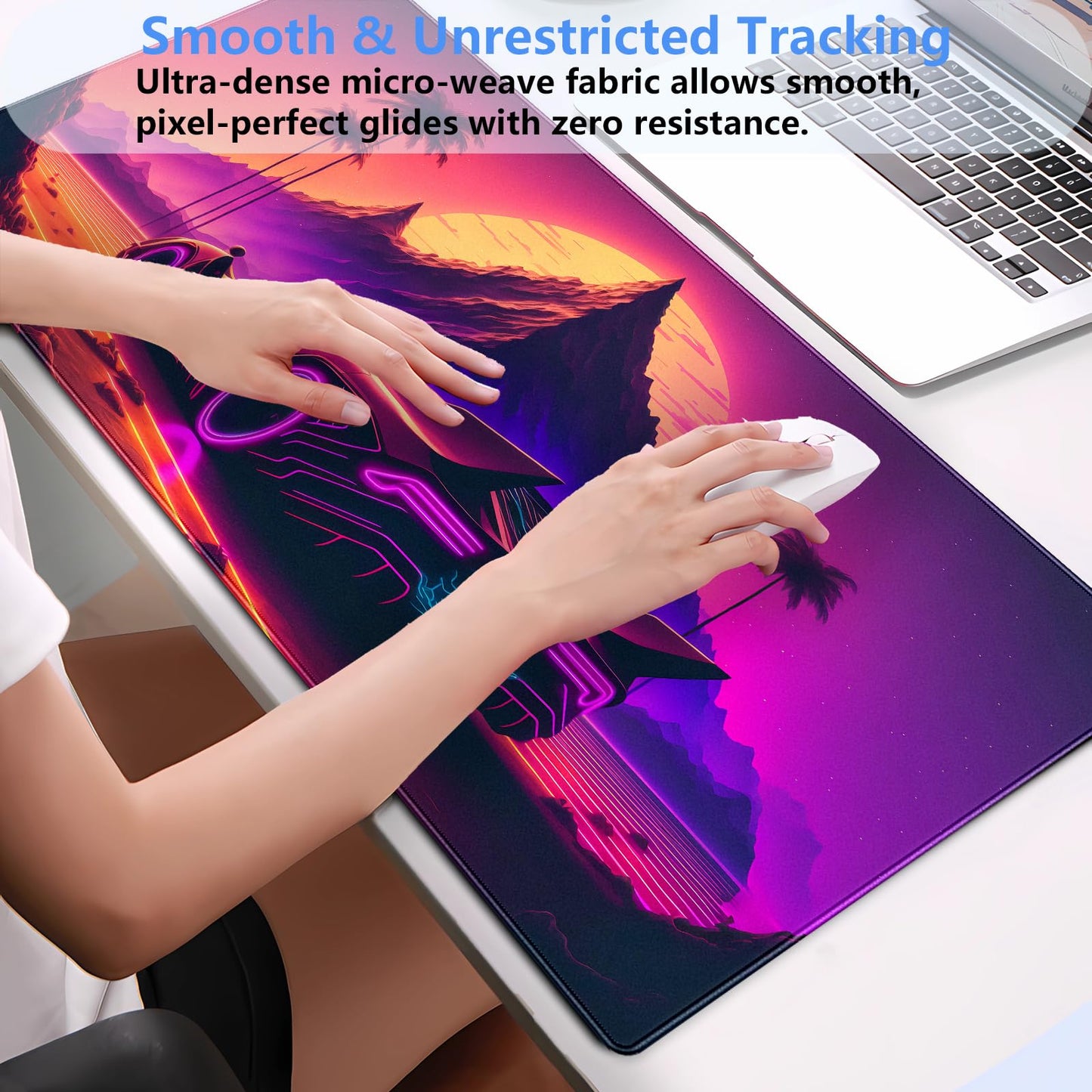 Synthwave Desk Mat, Retro Car XXL Large Gaming Mouse Pad 31.5x15.7 in