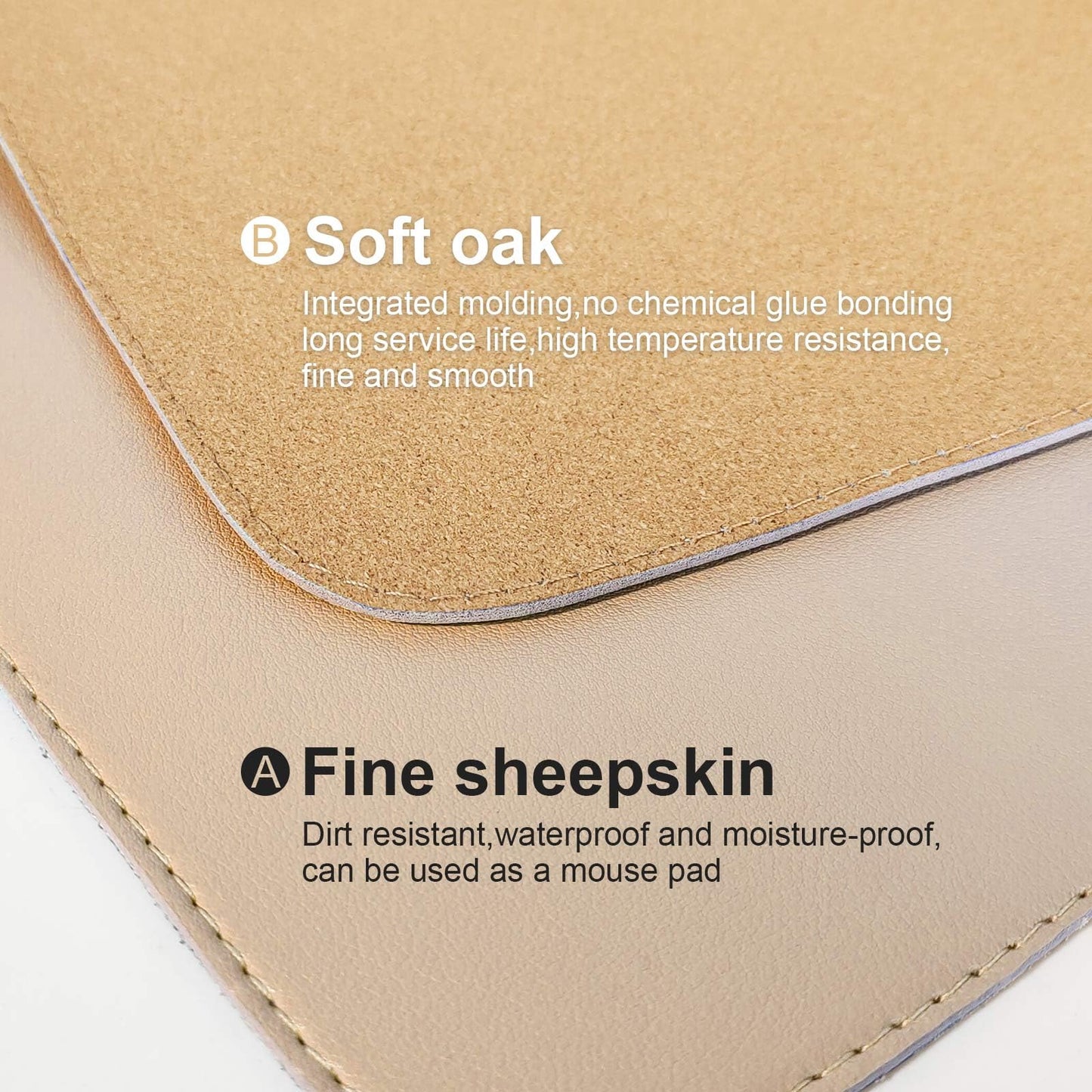 DAWNTREES Dual Sided Desk Mat,Khaki Leather Desk Pad,47.2''x23.6'',Cork Desk Mat Protector,120x60cm