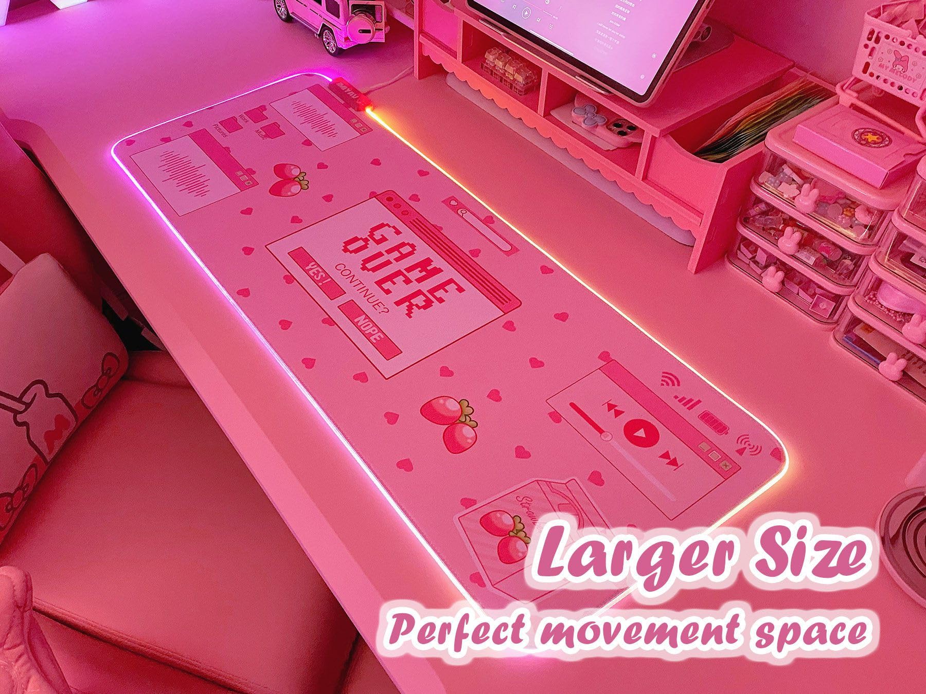 JMIYAV Pink RGB Gaming Mouse Pad 31.5x12 Inch PC XL Large Extended Glowing Led Light Up Desk Pad