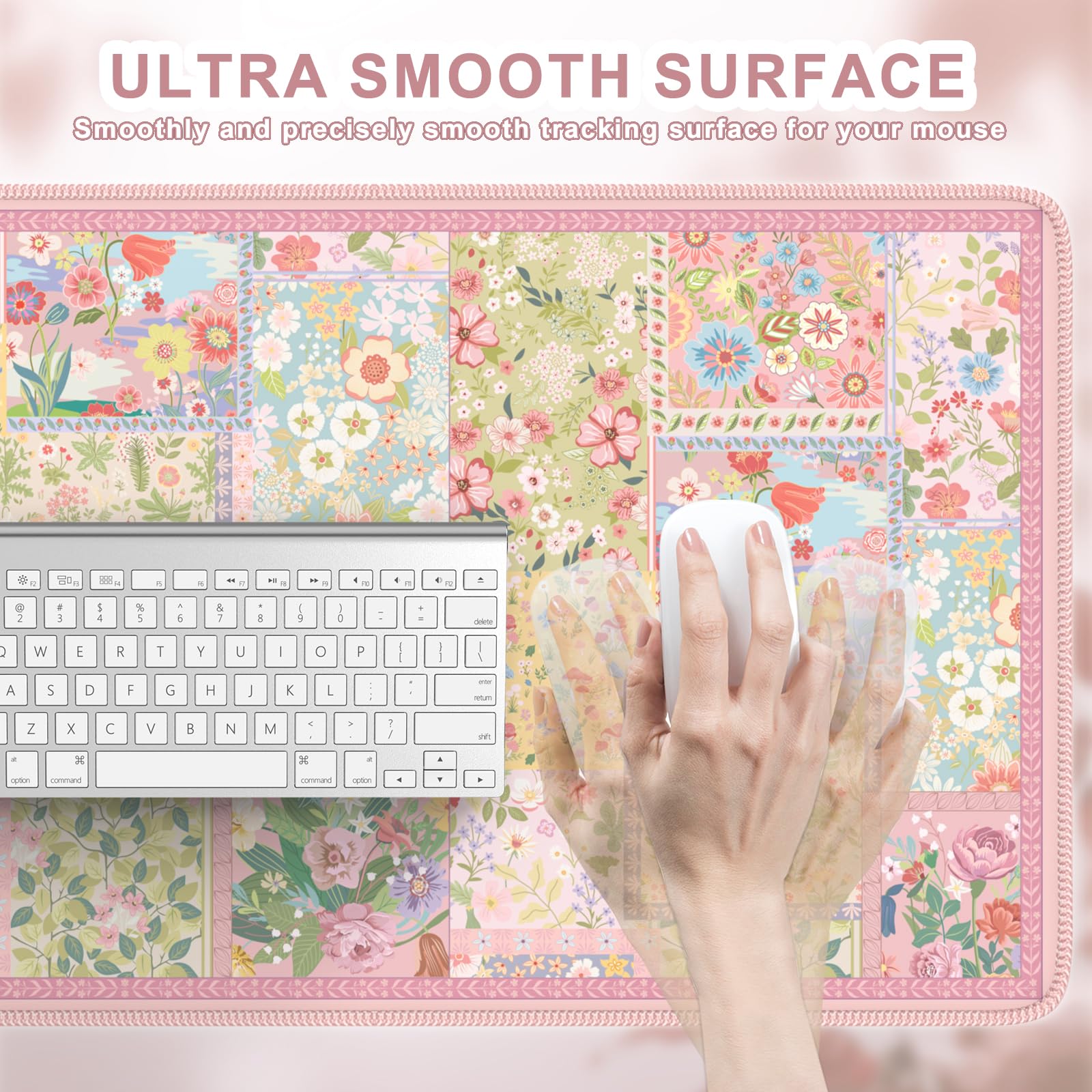 iCasso Desk Mat,Mouse Pad for Office Desk,35.4x15.7in,Pink Flowers