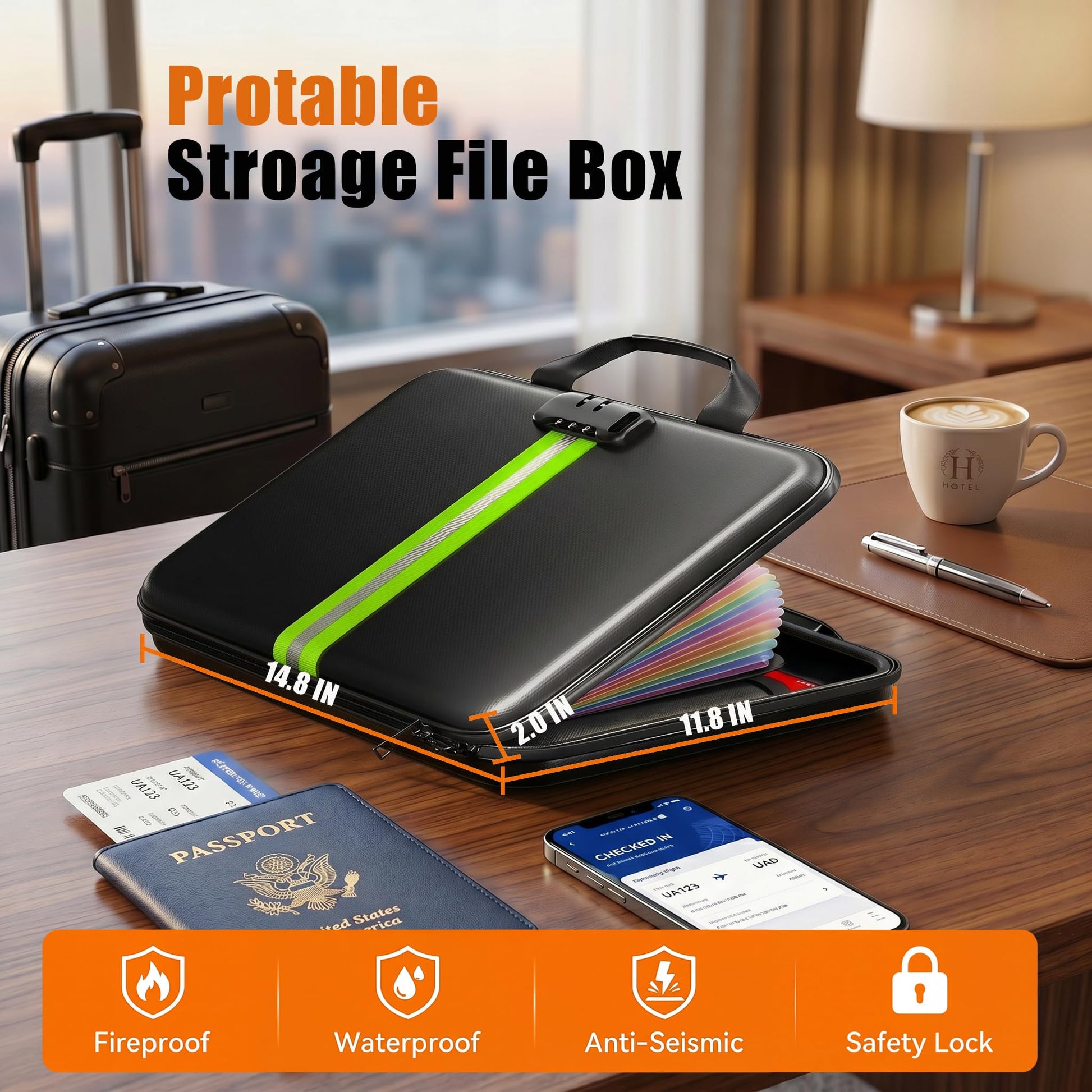 IPYIPY Fireproof Document Organizer with Lock, Semi-Rigid EVA Shell File Box with 13-Pocket
